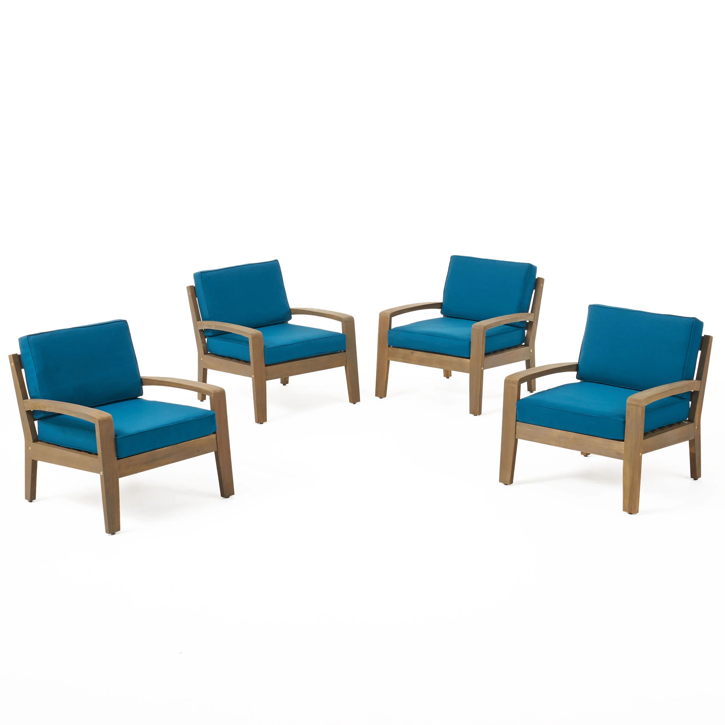 Parma Outdoor Acacia Wood Club Chairs with Cushions (Set of 4) - furnishings