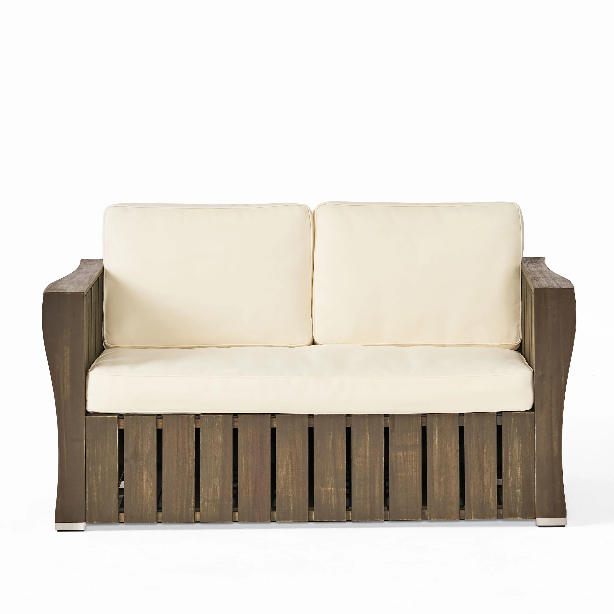 Edward Outdoor Acacia Wood Loveseat and Coffee Table Set with Cushions - furnishings