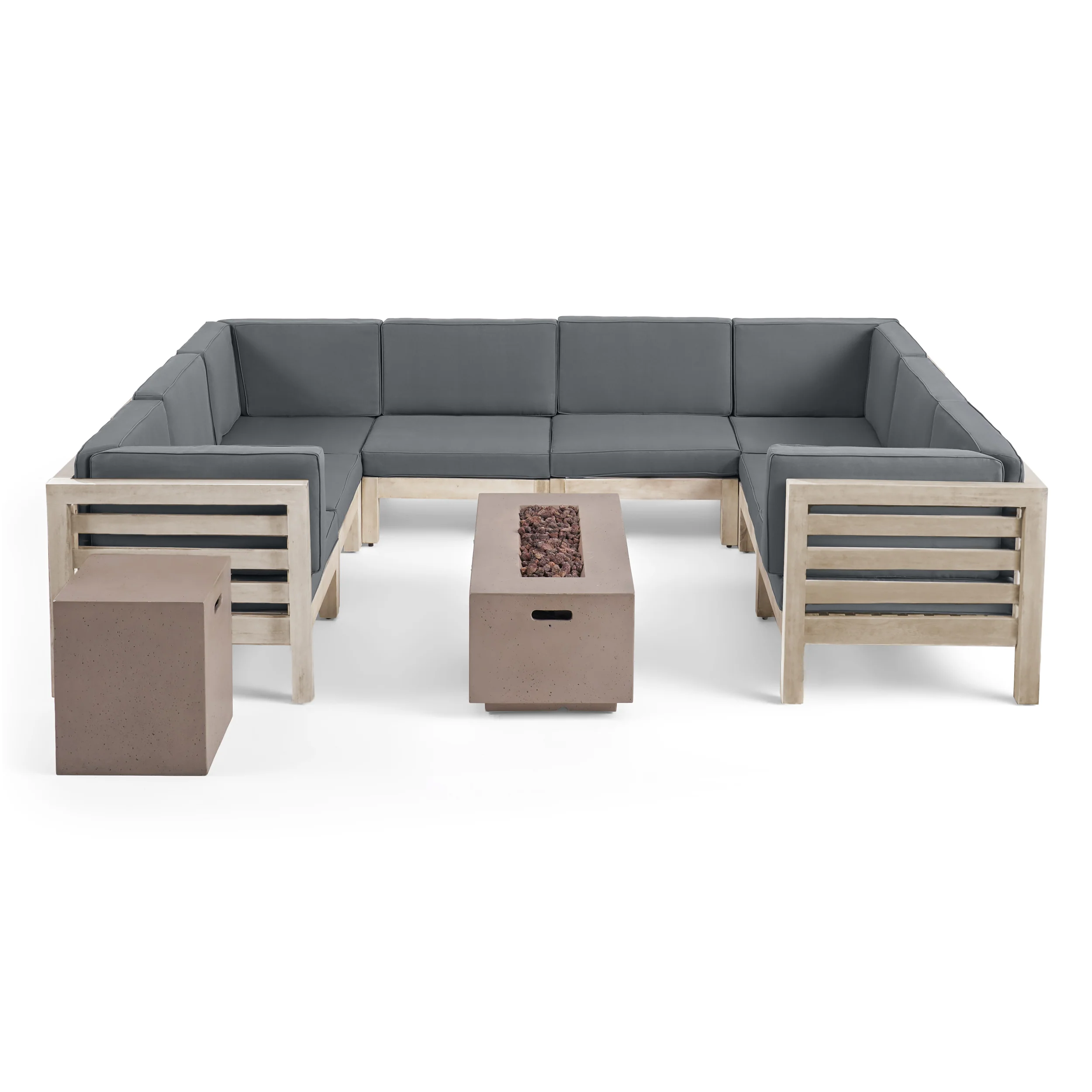Ravello Outdoor U-Shaped Sectional Sofa Set with Fire Pit - furnishings