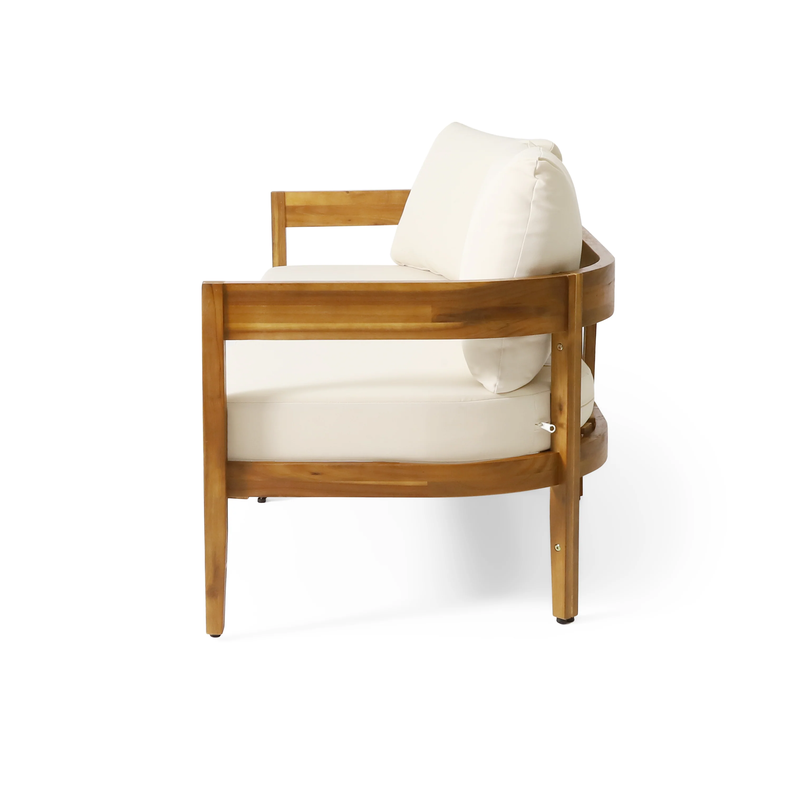 Brooklyn Outdoor Acacia Wood 3 Seater Sofa with Cushions, Teak and Beige - furnishings