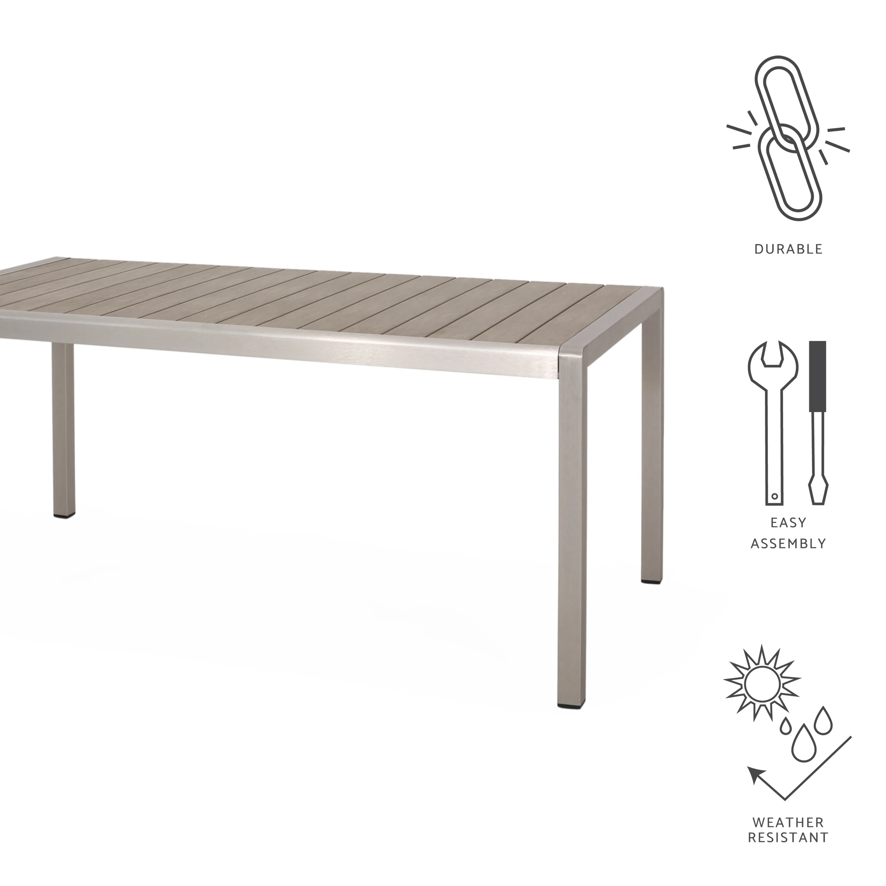 Cherie Outdoor Modern Aluminum Dining Table with Faux Wood Table Top - furnishings