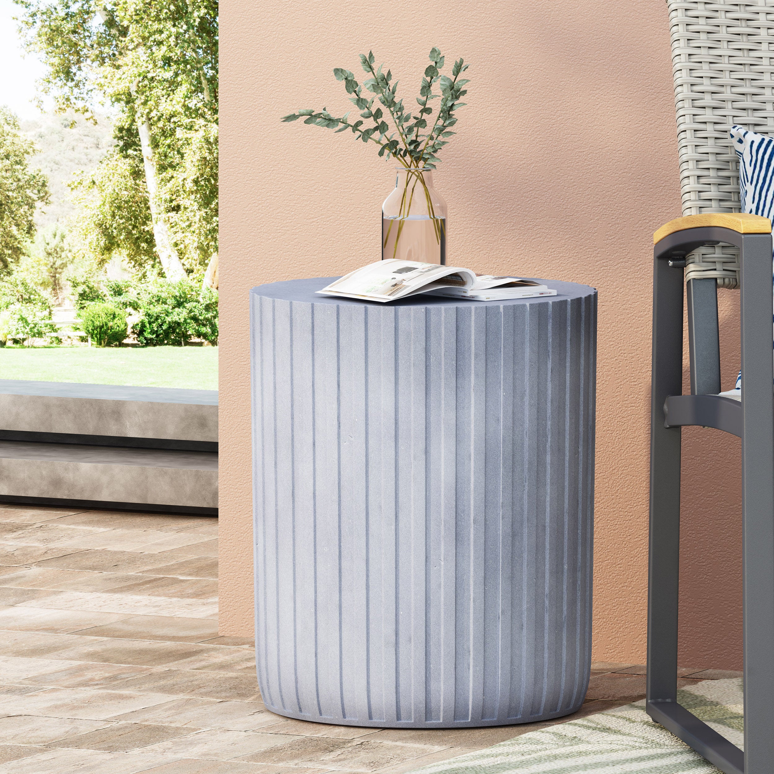 Abney Outdoor Lightweight Concrete Side Table, Gray Blue - furnishings