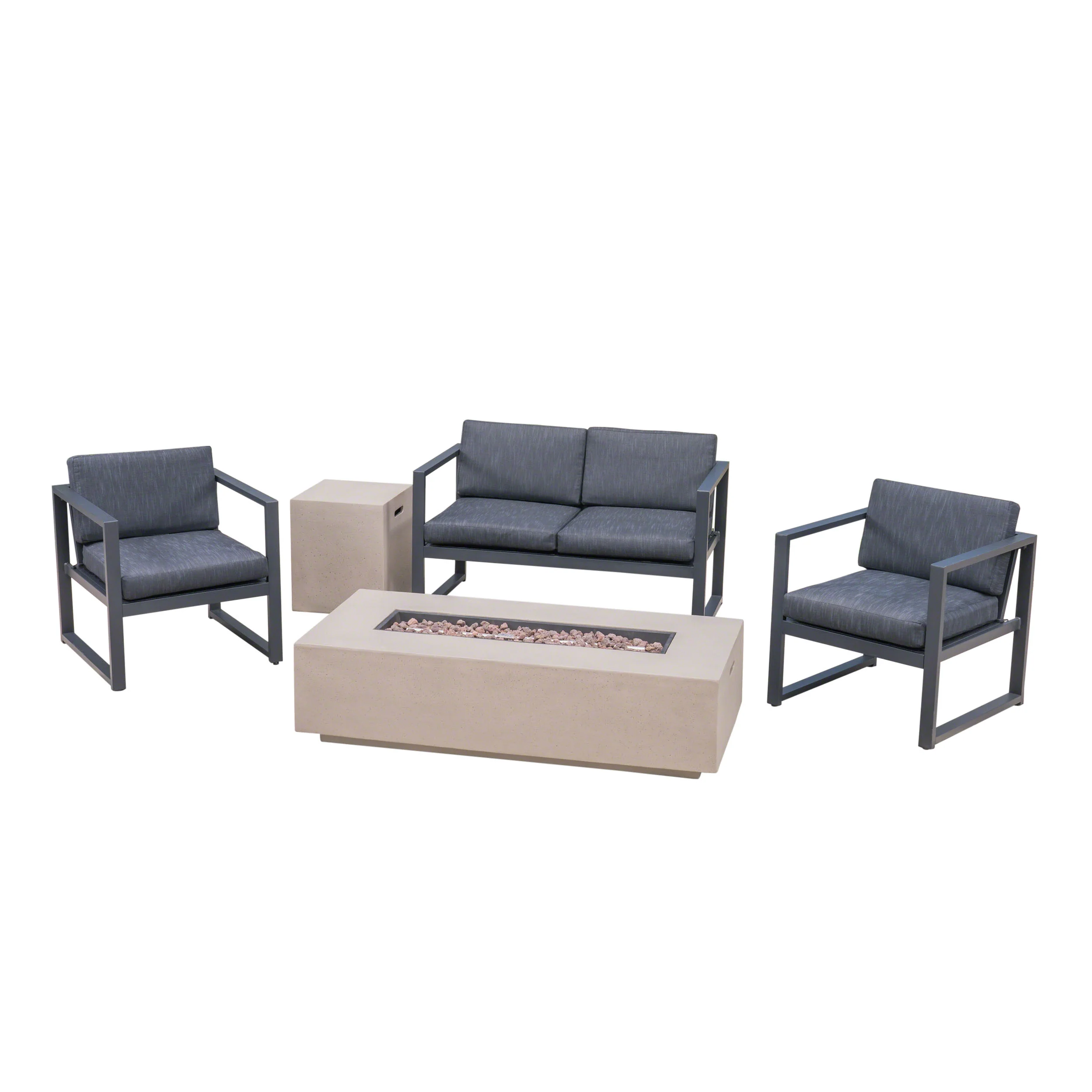 Nealie Outdoor 4-Seater Aluminum Chat Set with Fire Pit and Tank Holder - furnishings