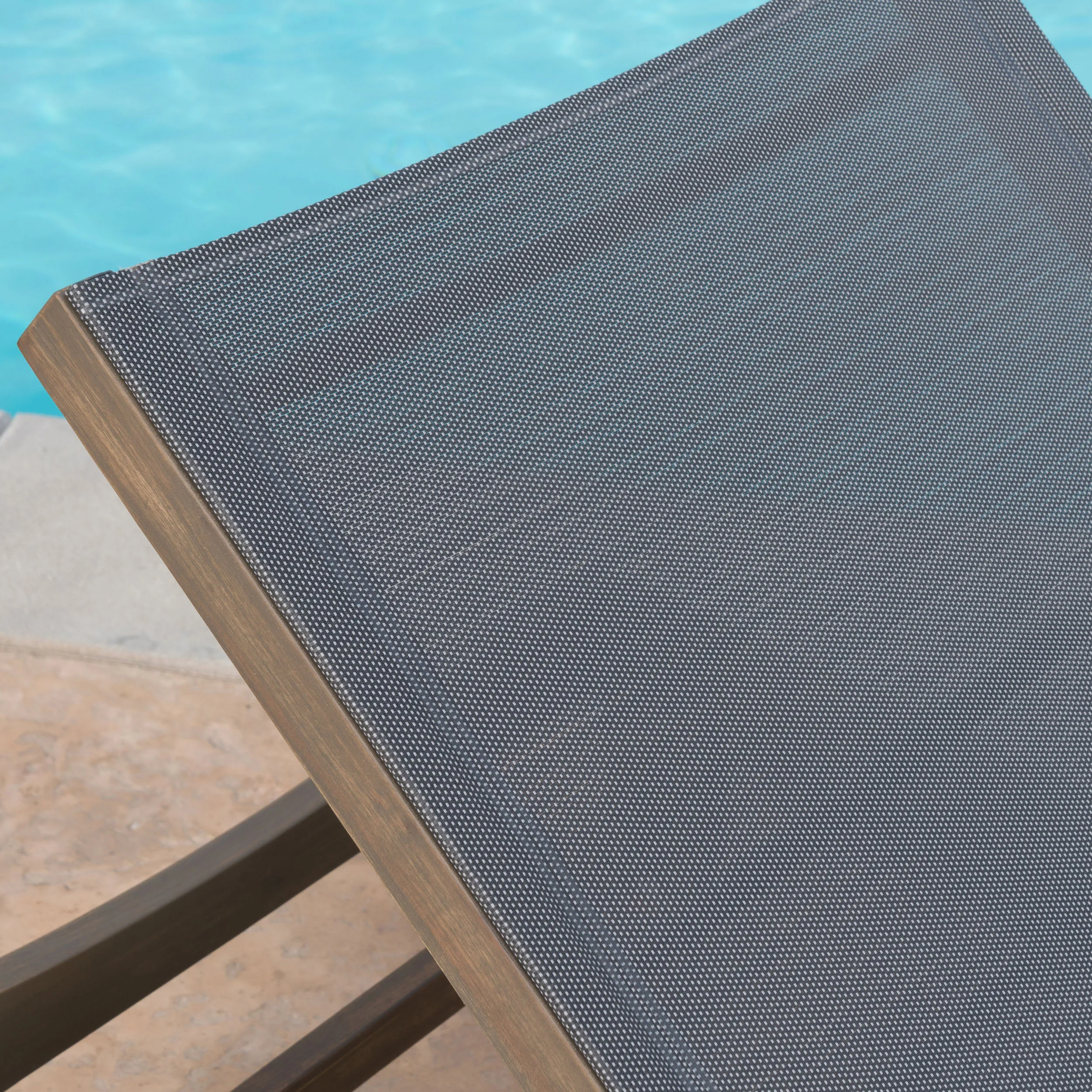 Della Outdoor Mesh Chaise Lounge with Acacia Wood Frame - furnishings