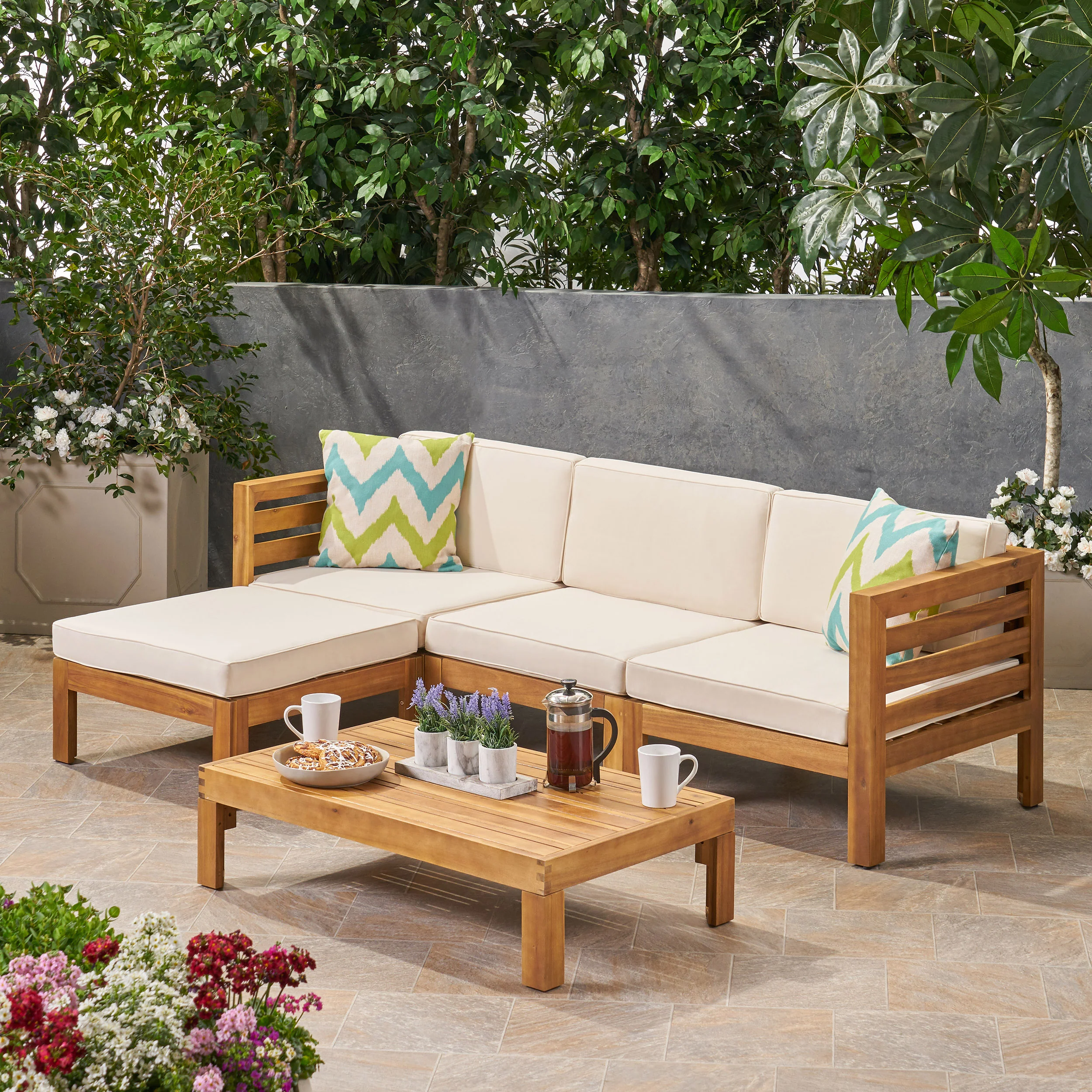 Canal Outdoor 5 Piece Acacia Wood Sofa Set - furnishings