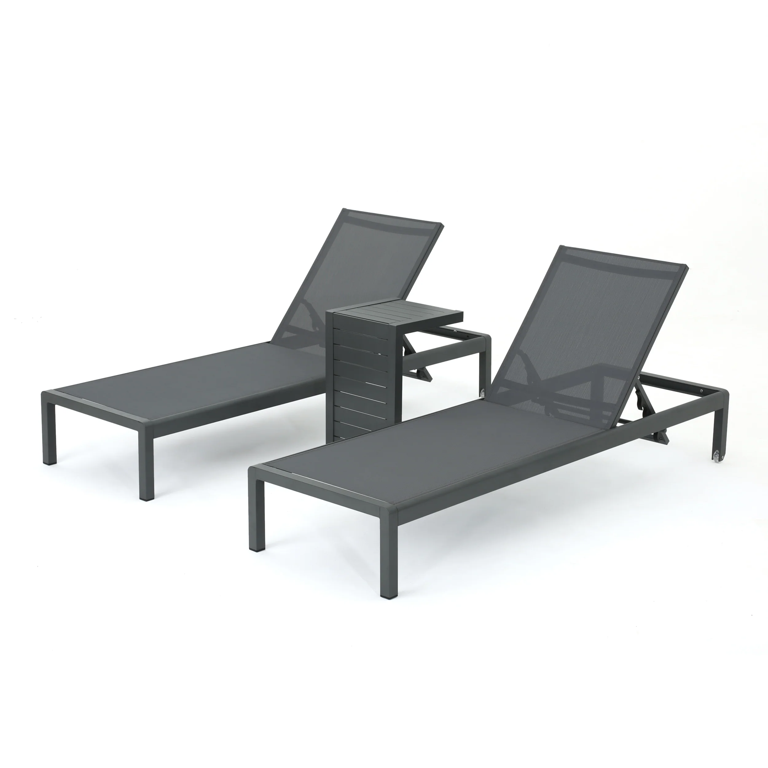 Coral Bay Outdoor Gray Aluminum Chaise Lounge and C-Shaped Side Table - furnishings