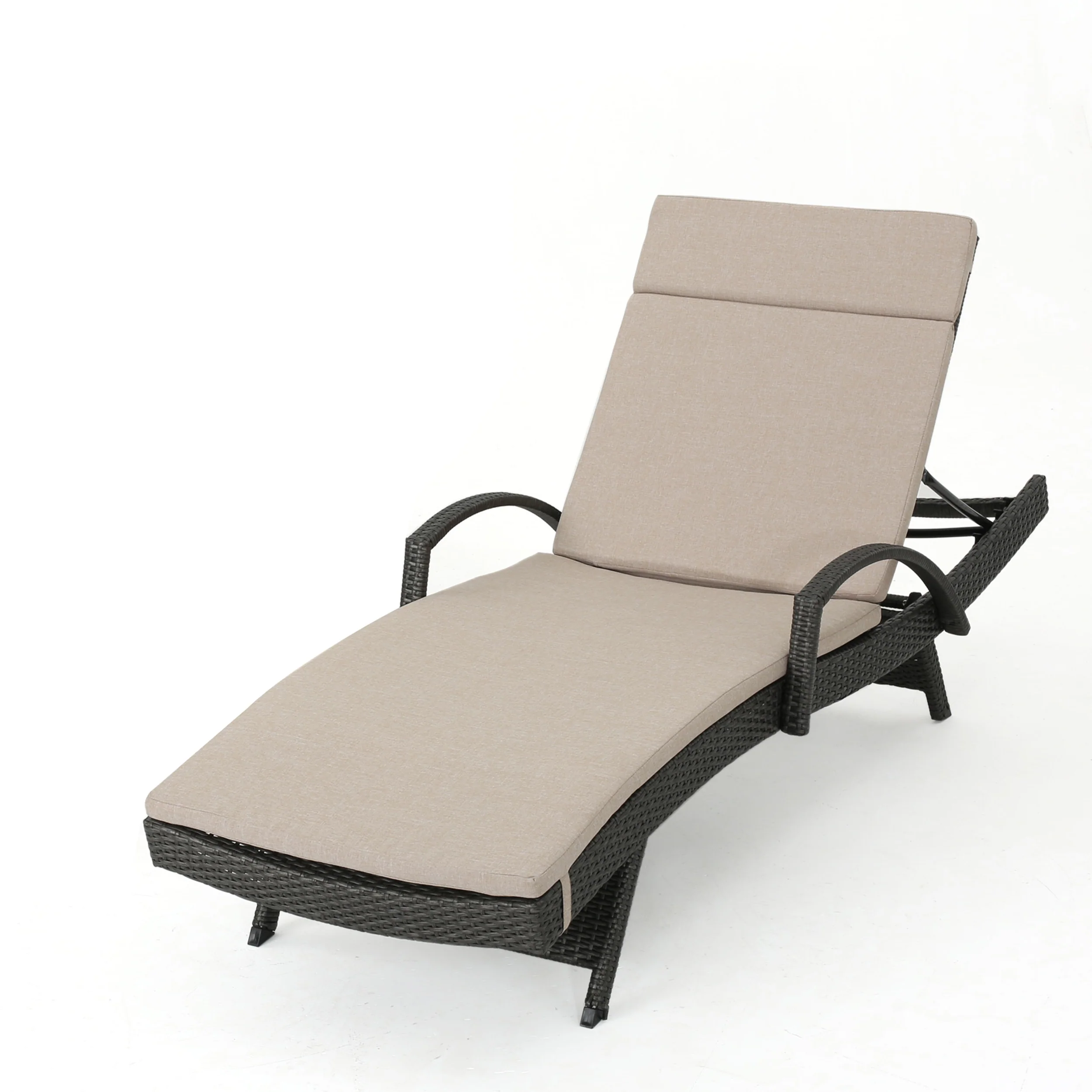 Solaris Outdoor Grey Wicker Armed Chaise Lounge w/ Water Resistant Cushion - furnishings