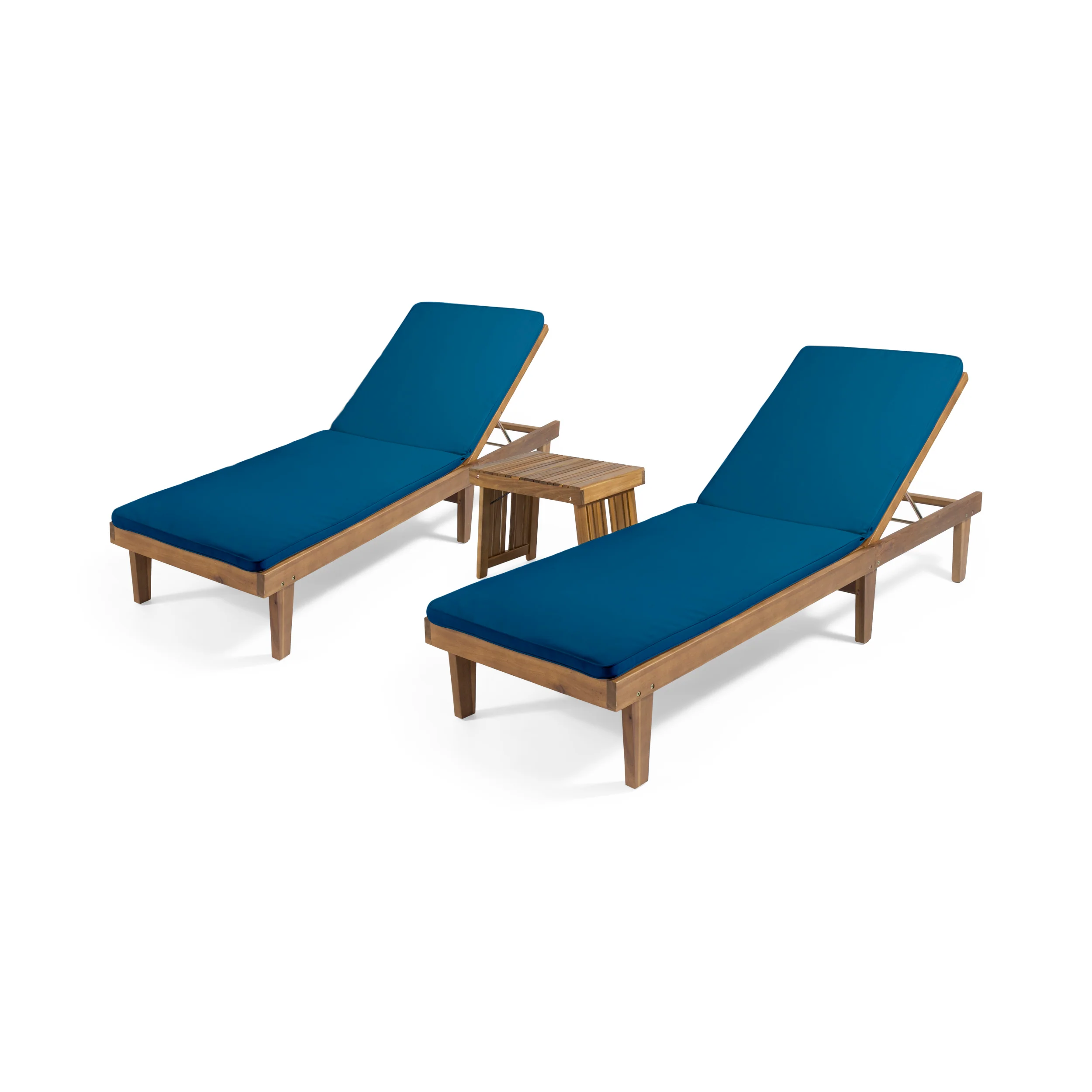 Addisyn Outdoor Acacia Wood 3 Piece Chaise Lounge Set with Water-Resistant Cushions - furnishings