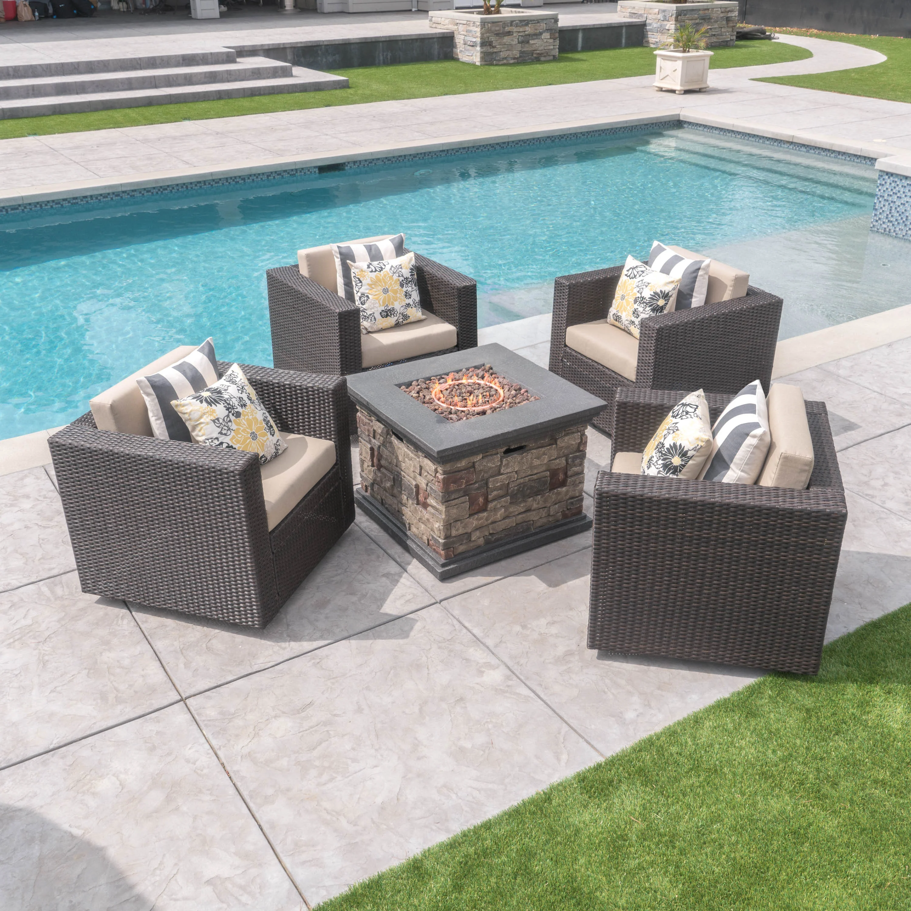 Venice 4-Seater Outdoor Fire Pit Chat Set - furnishings