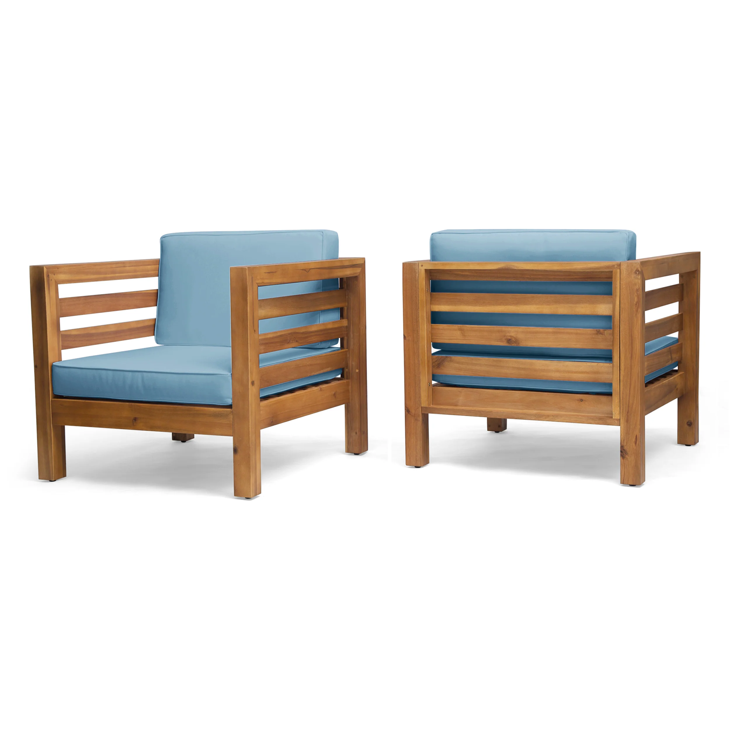 Louise Outdoor Acacia Wood Club Chairs with Cushions (Set of 2) - furnishings
