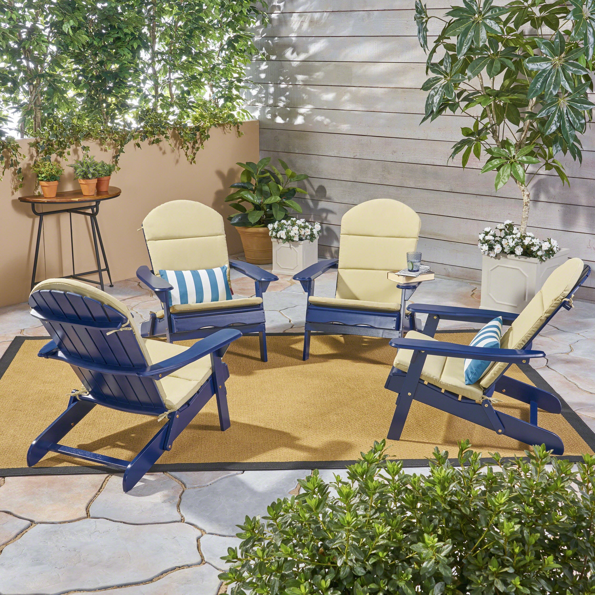 Nelie Outdoor Acacia Wood Folding Adirondack Chairs with Cushions - furnishings