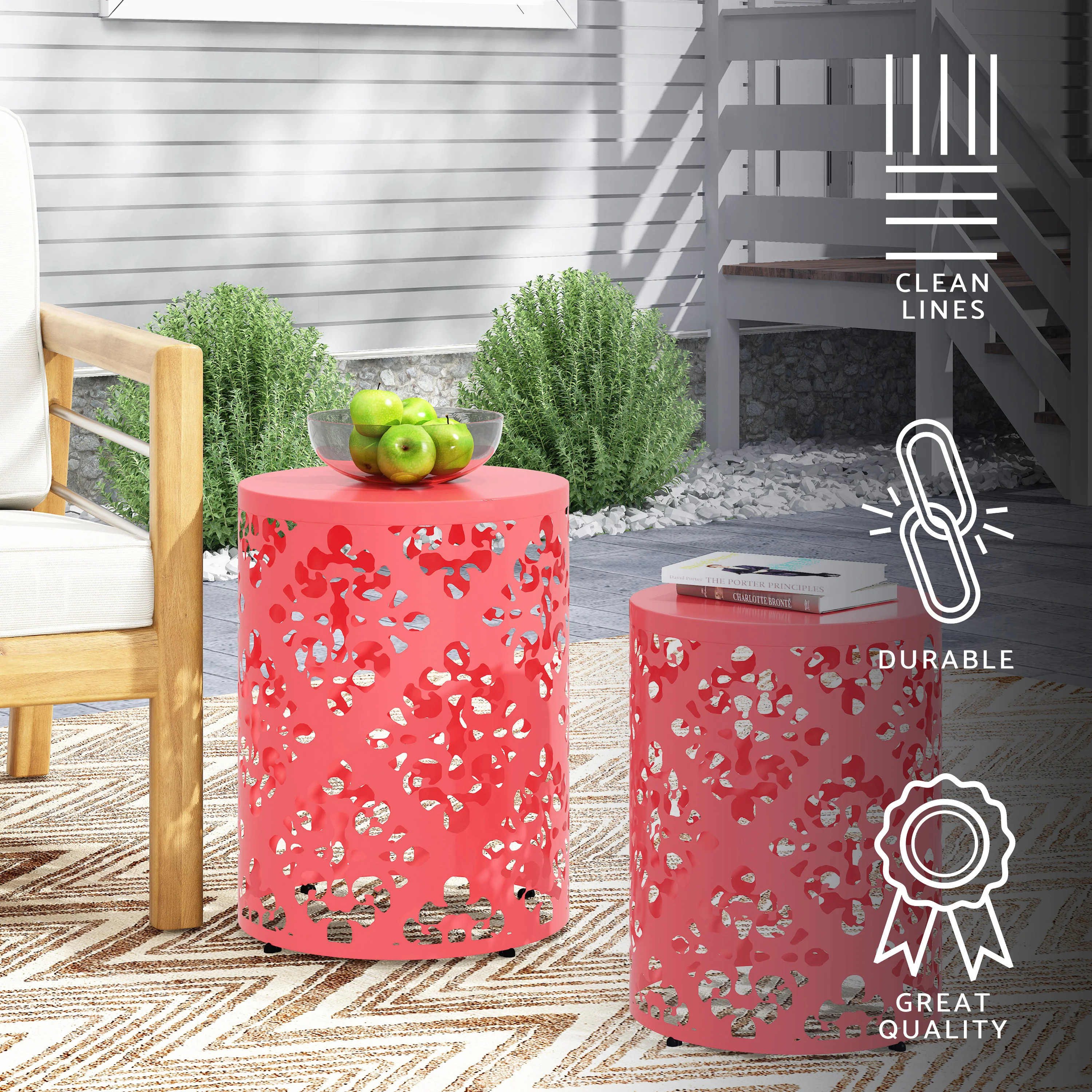 Verdugo Outdoor Metal Side Tables, Set of 2 - furnishings