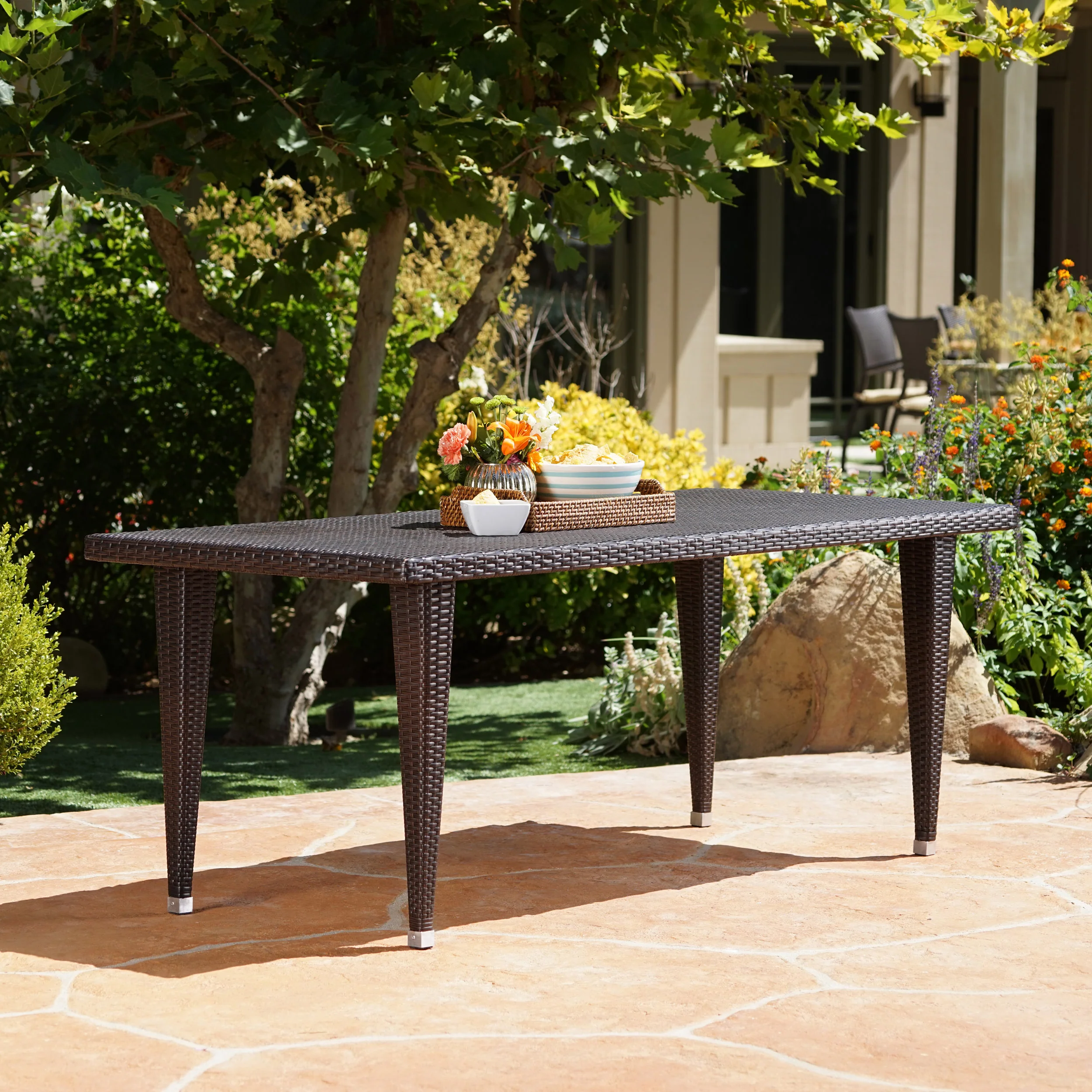 Durango Outdoor 73.5-inch Multibrown Wicker Rectangular Dining Table - furnishings