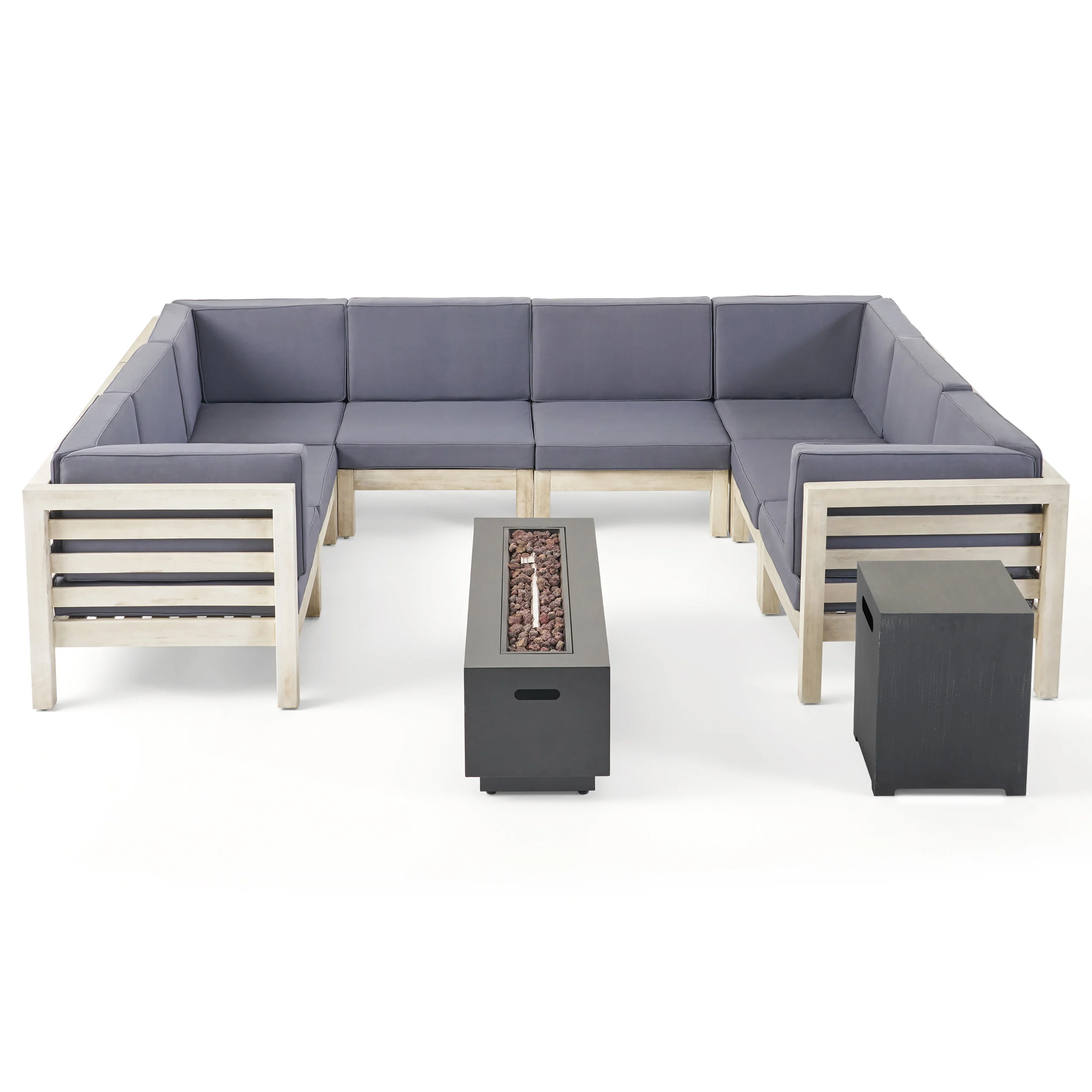 Krystin Outdoor U-Shaped Sectional Sofa Set with Fire Pit - furnishings