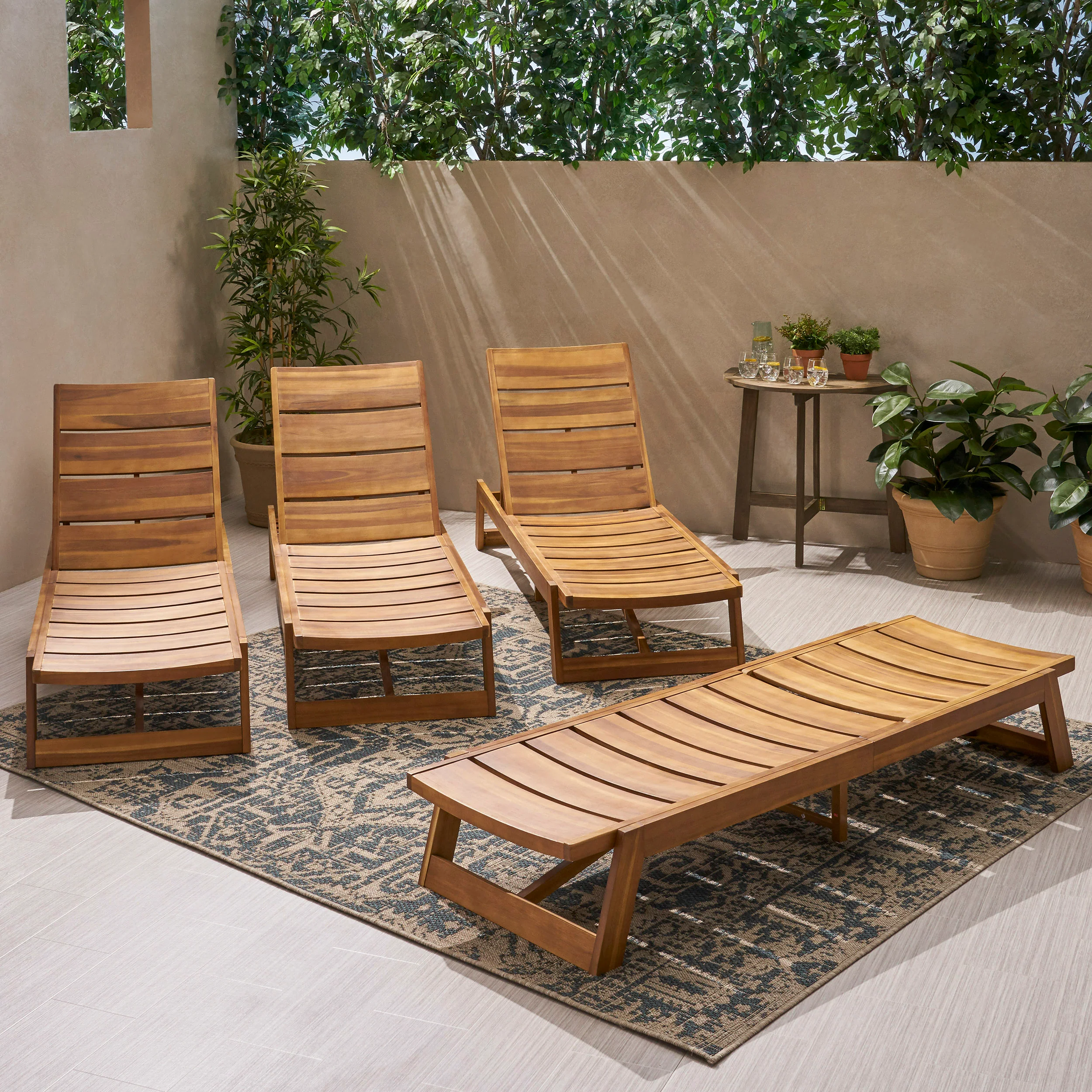Melissa Outdoor Acacia Wood Chaise Lounge (Set of 4) - furnishings