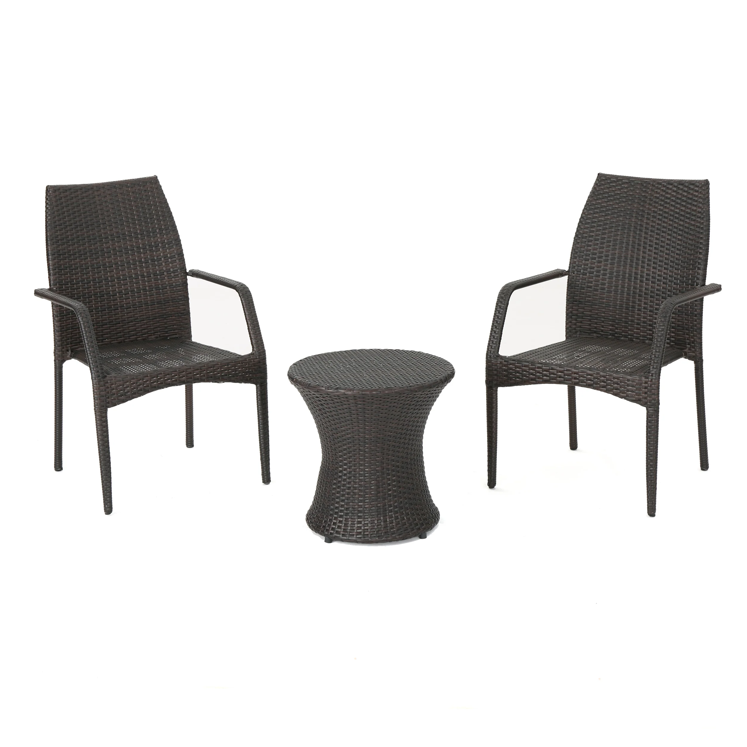 Dawson Outdoor 3 Piece Multi-brown Wicker Stacking Chair Chat Set - furnishings
