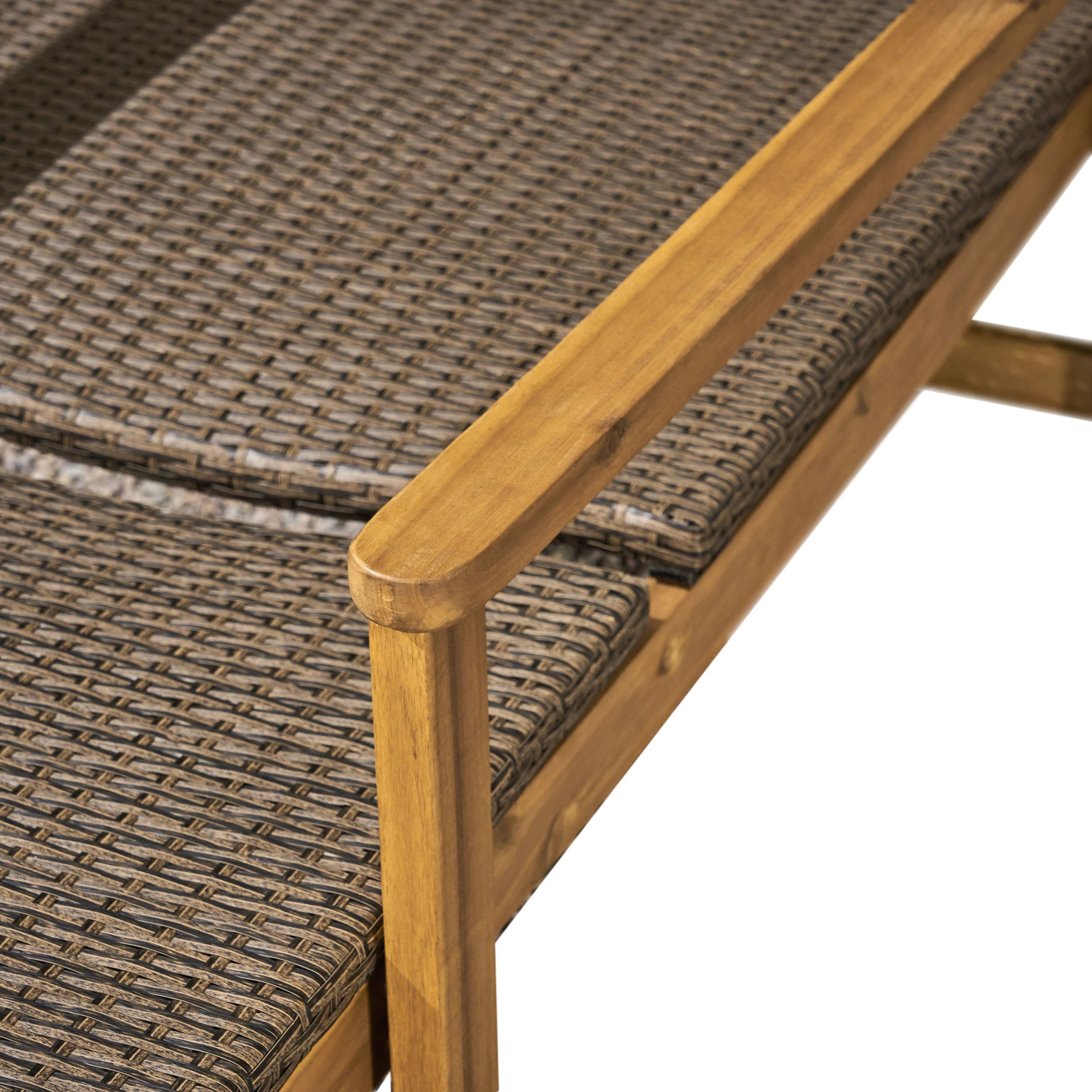 Kyle Outdoor Rustic Acacia Wood Chaise Lounge with Wicker Seating - furnishings
