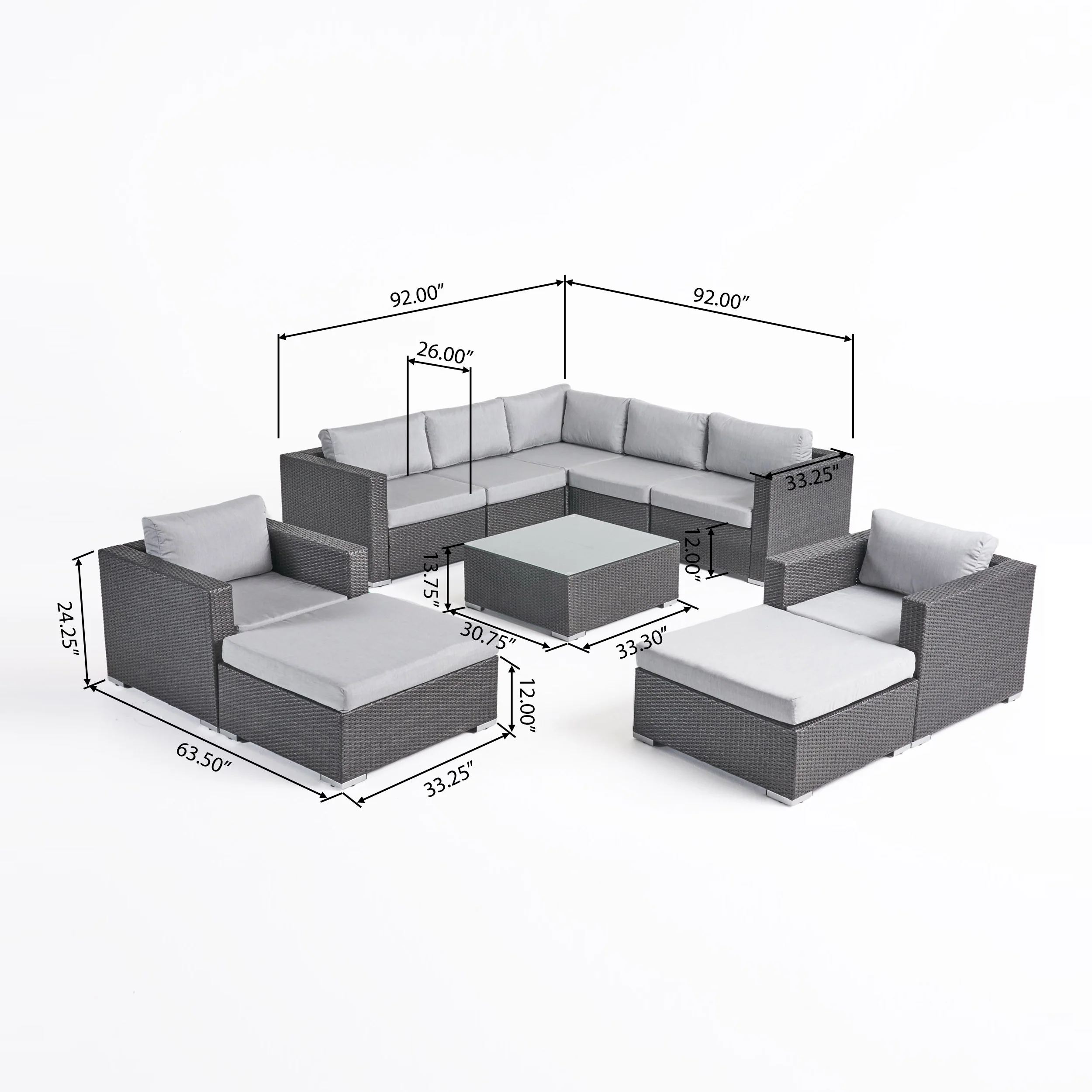 Kyra Outdoor 7 Seater Wicker Sectional Sofa Set with Sunbrella Cushions - furnishings
