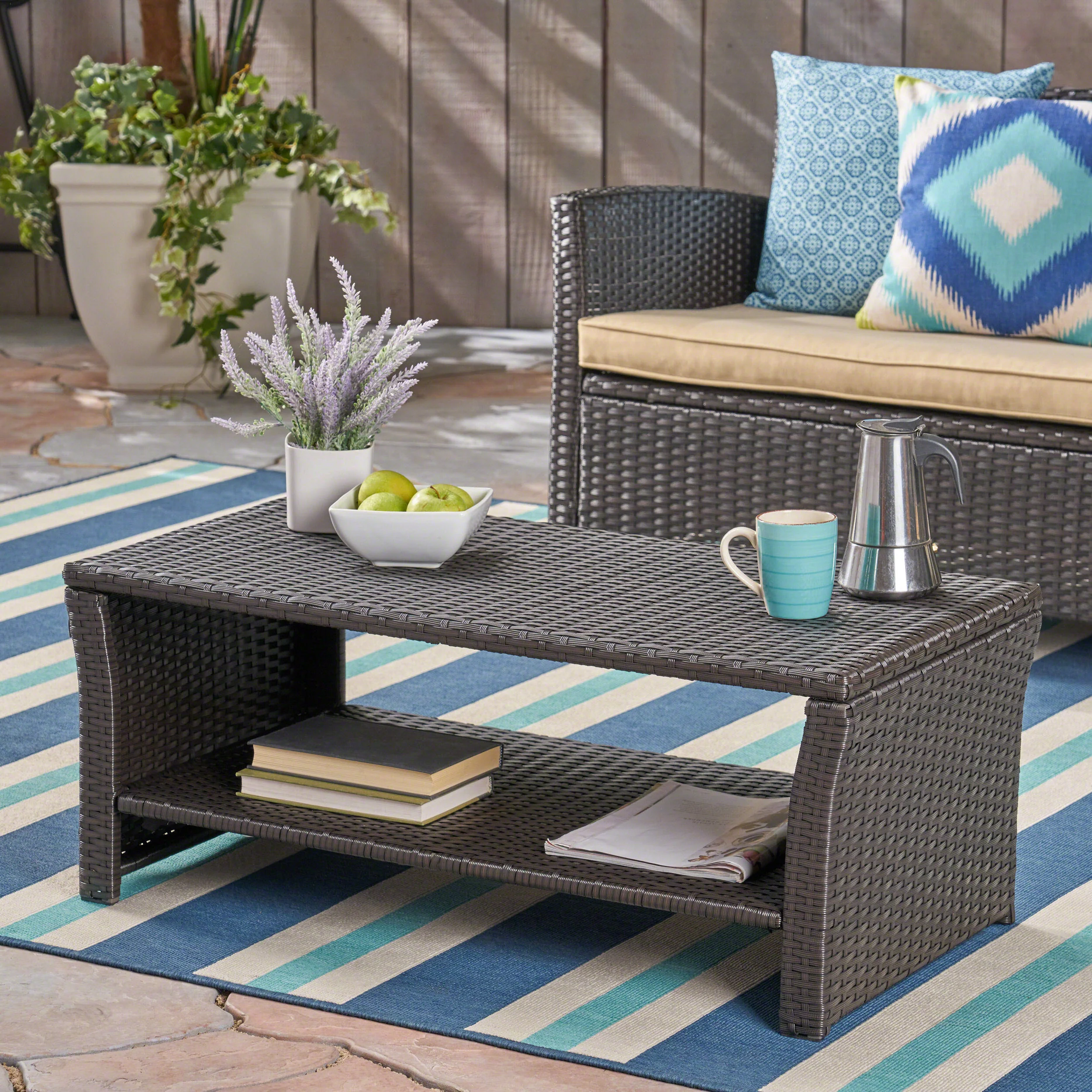 Justin Outdoor Wicker Coffee Table - furnishings