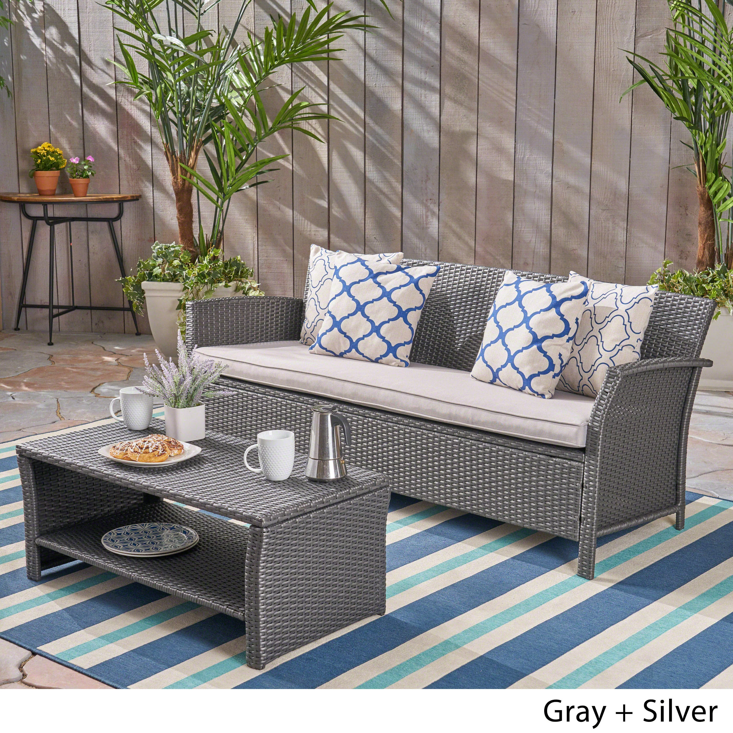 Laiah Outdoor Wicker 3-Seater Sofa with Coffee Table - furnishings