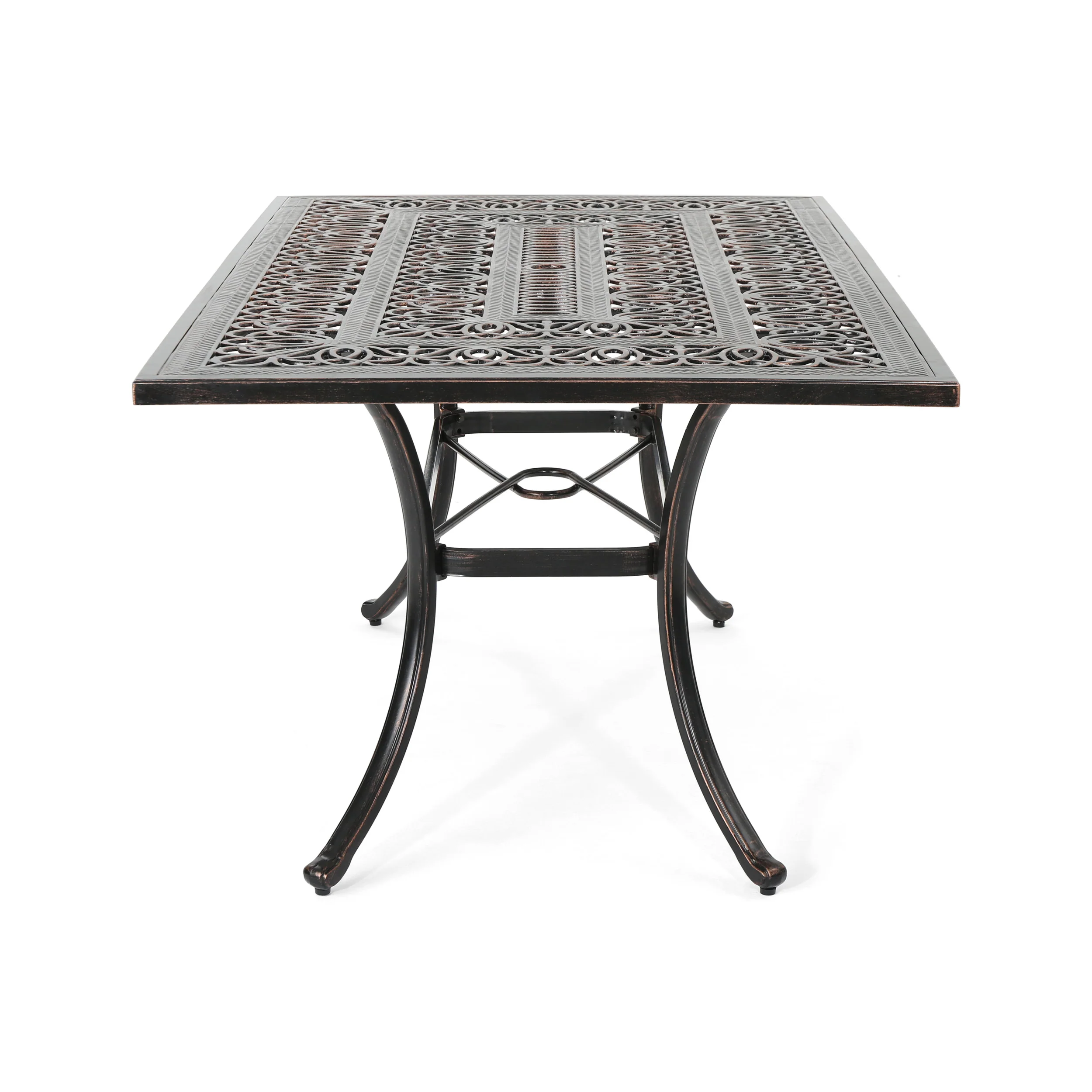 Jamie Outdoor Rectangular Cast Aluminum Dining Table, Shiny Copper - furnishings