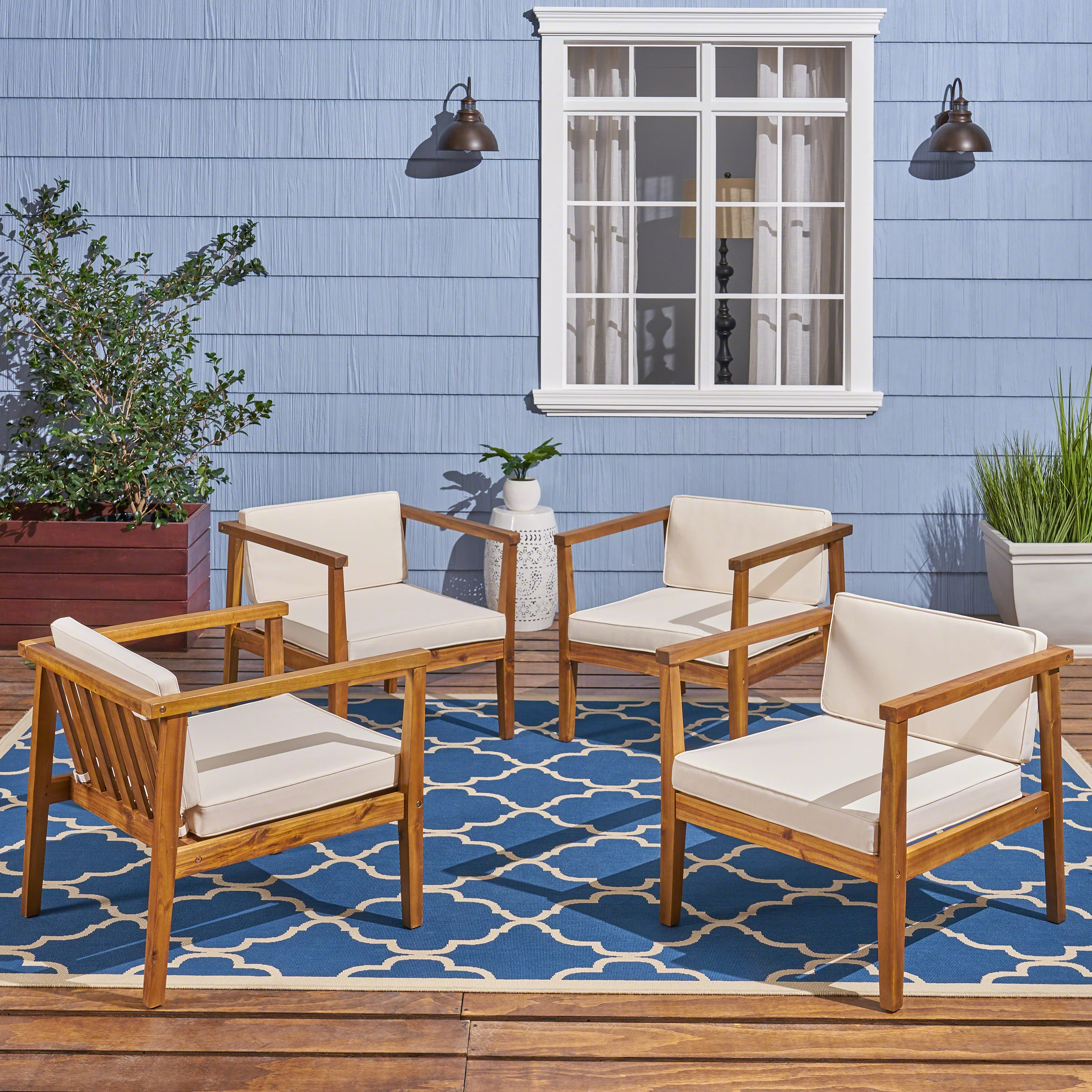 Thomson Outdoor Acacia Wood Club Chairs with Water-Resistant Cushions (Set of 4) - furnishings
