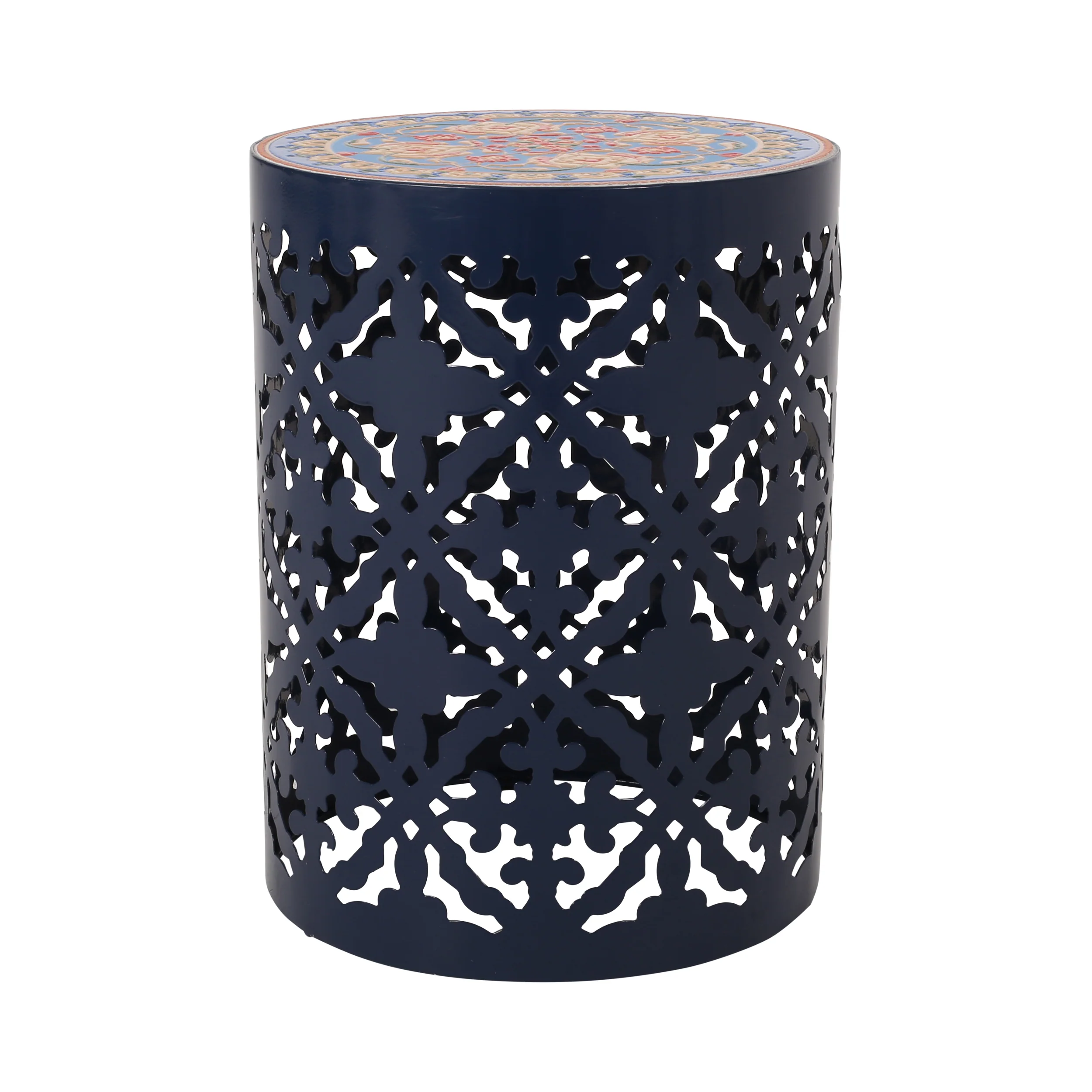 Kenzi Outdoor Lace Cut Side Table with Tile Top - furnishings