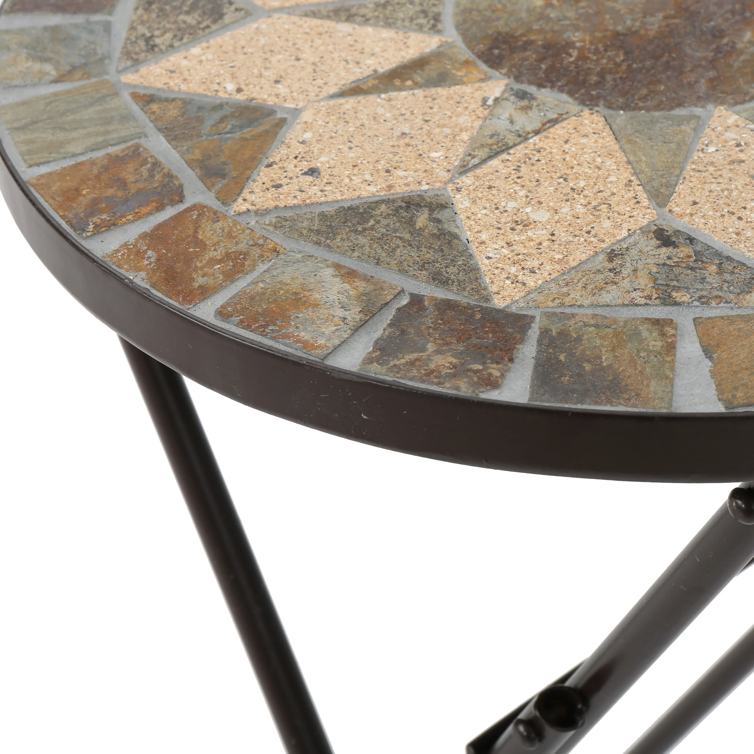 Sandor Outdoor Beige and Black Stone Side Table with Iron Frame - furnishings
