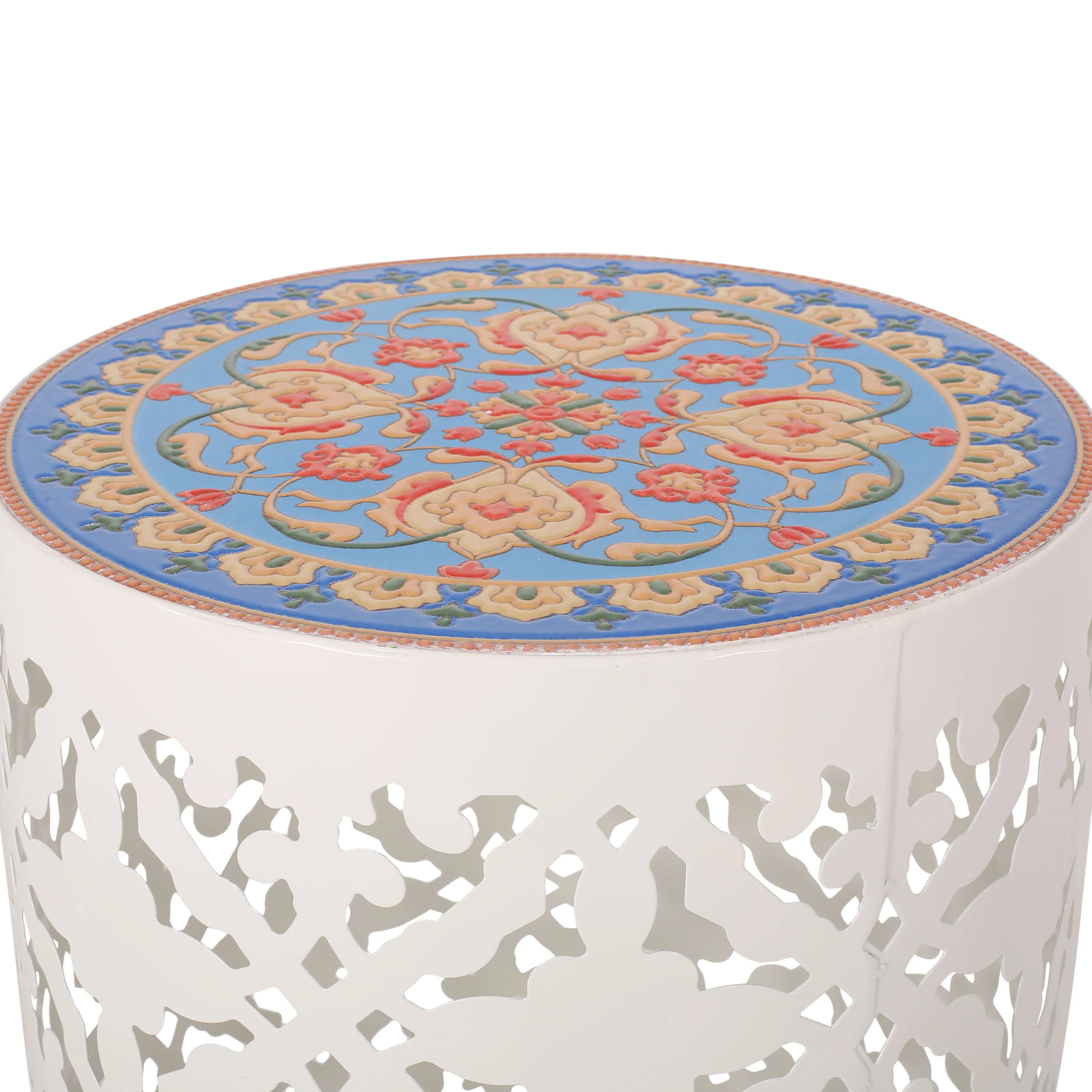 Kenzi Outdoor Lace Cut Side Table with Tile Top - furnishings