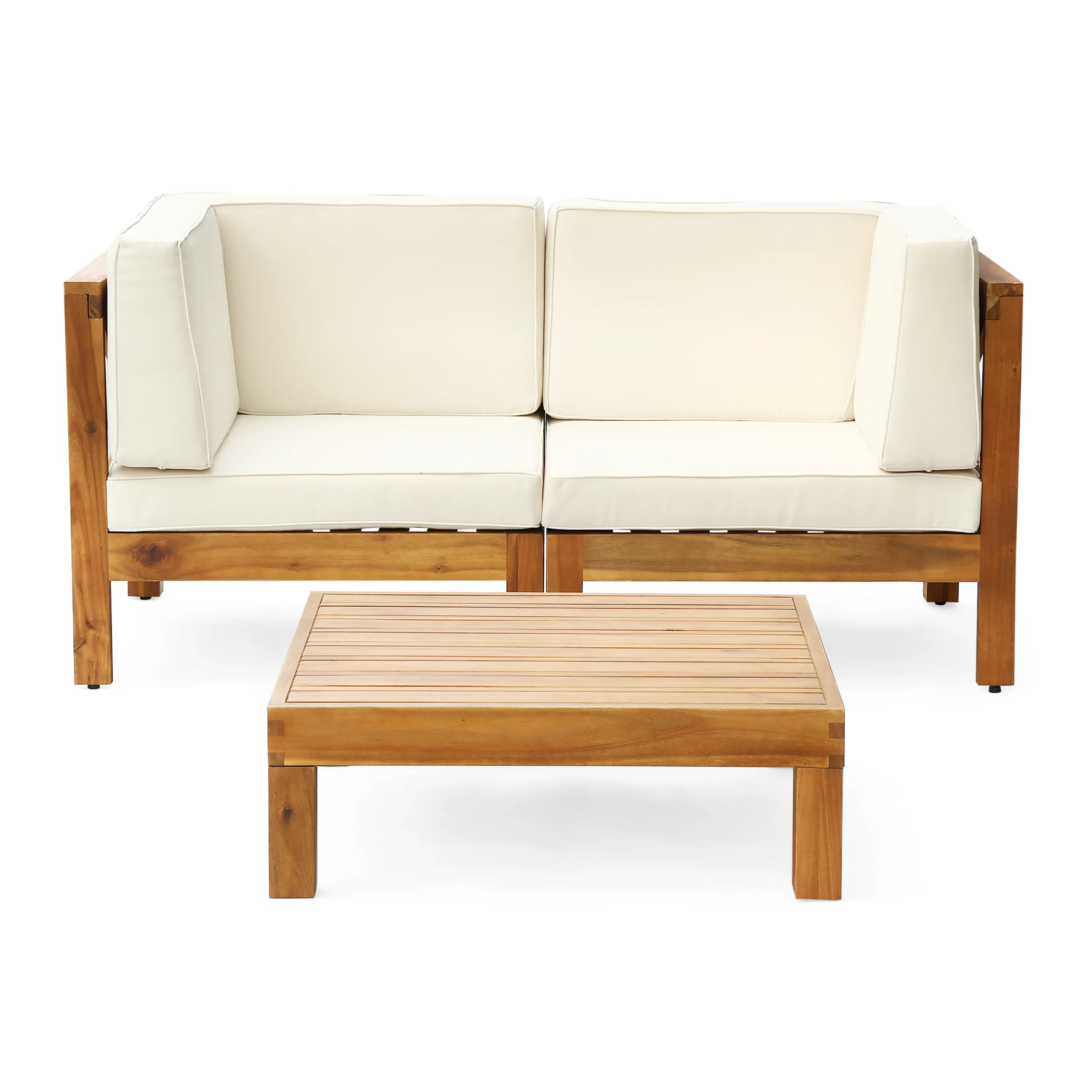 Brava Outdoor Modular Acacia Wood Sofa with Cushions and Coffee Table Set - furnishings
