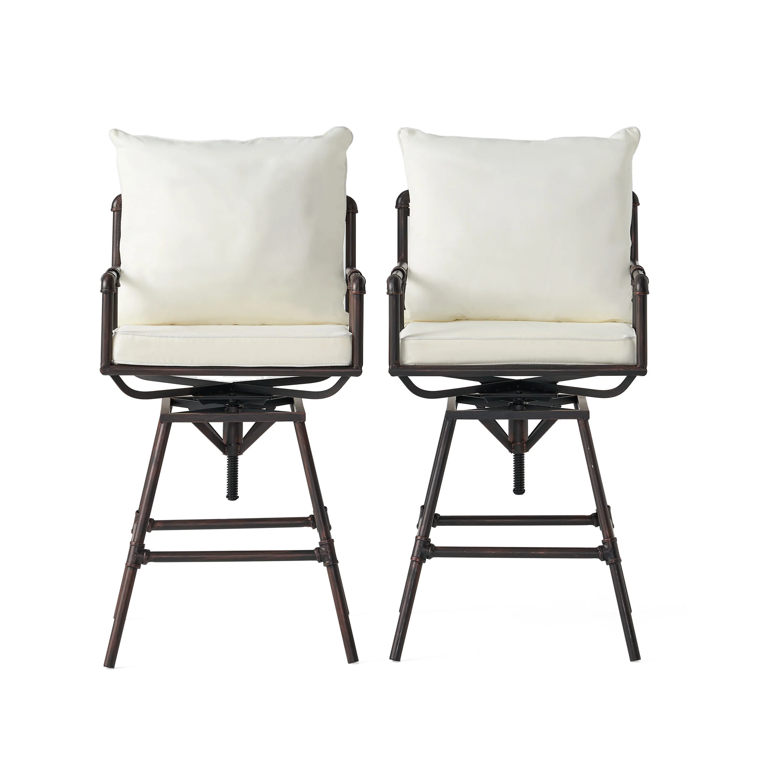 Varick Outdoor Adjustable Pipe Barstools (Set of 2), Black Copper and Beige - furnishings