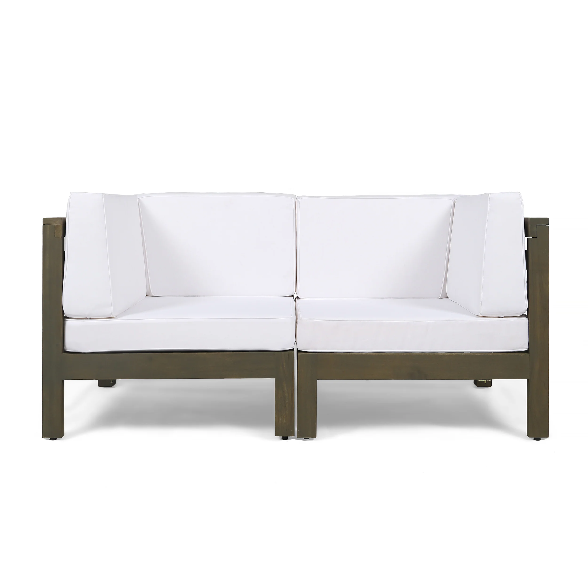 Keith Outdoor Sectional Loveseat Set  2-Seater  Acacia Wood  Water-Resistant Cushions - furnishings