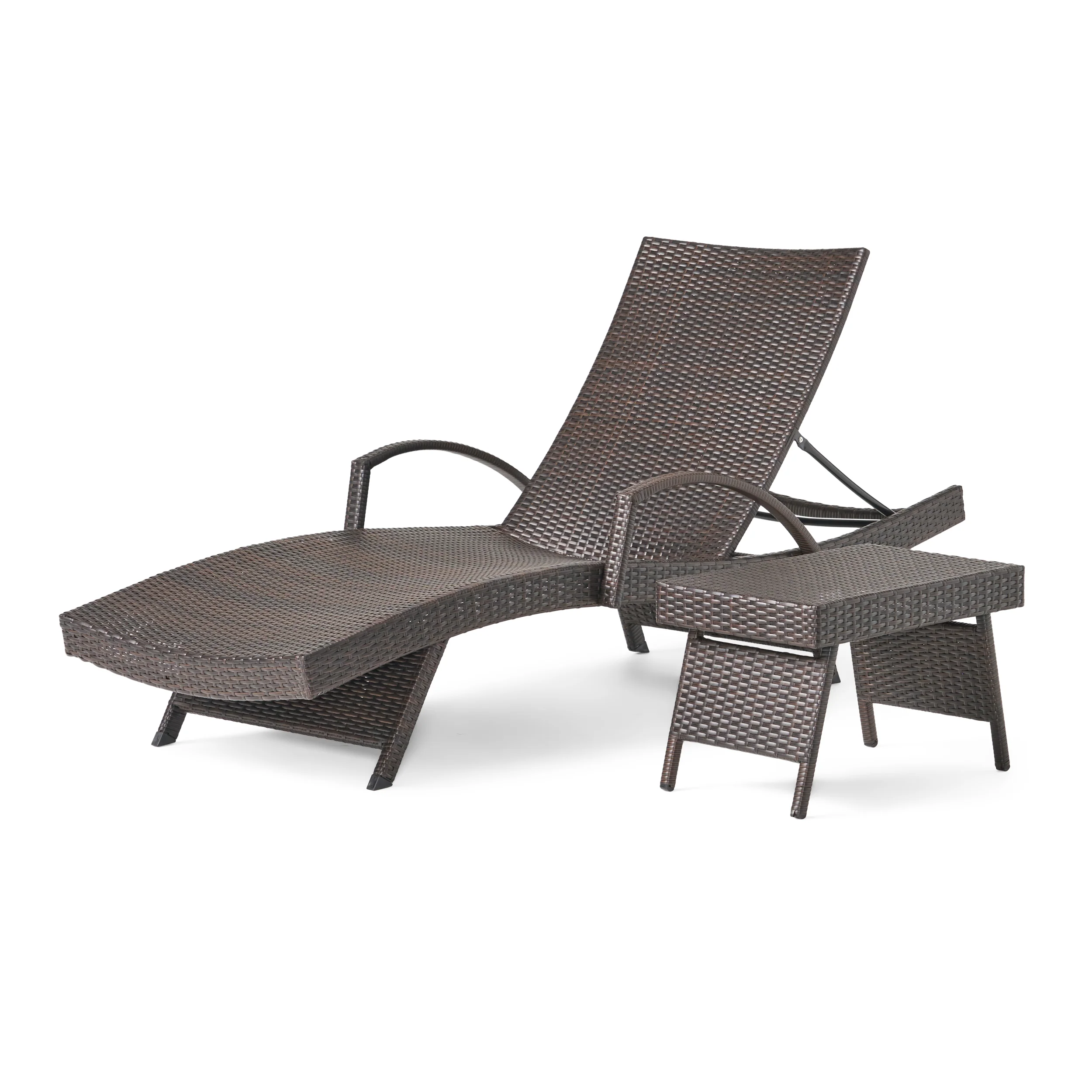 Lakeport Outdoor 2-piece Brown Wicker Armed Chaise Lounge w/ Table - furnishings