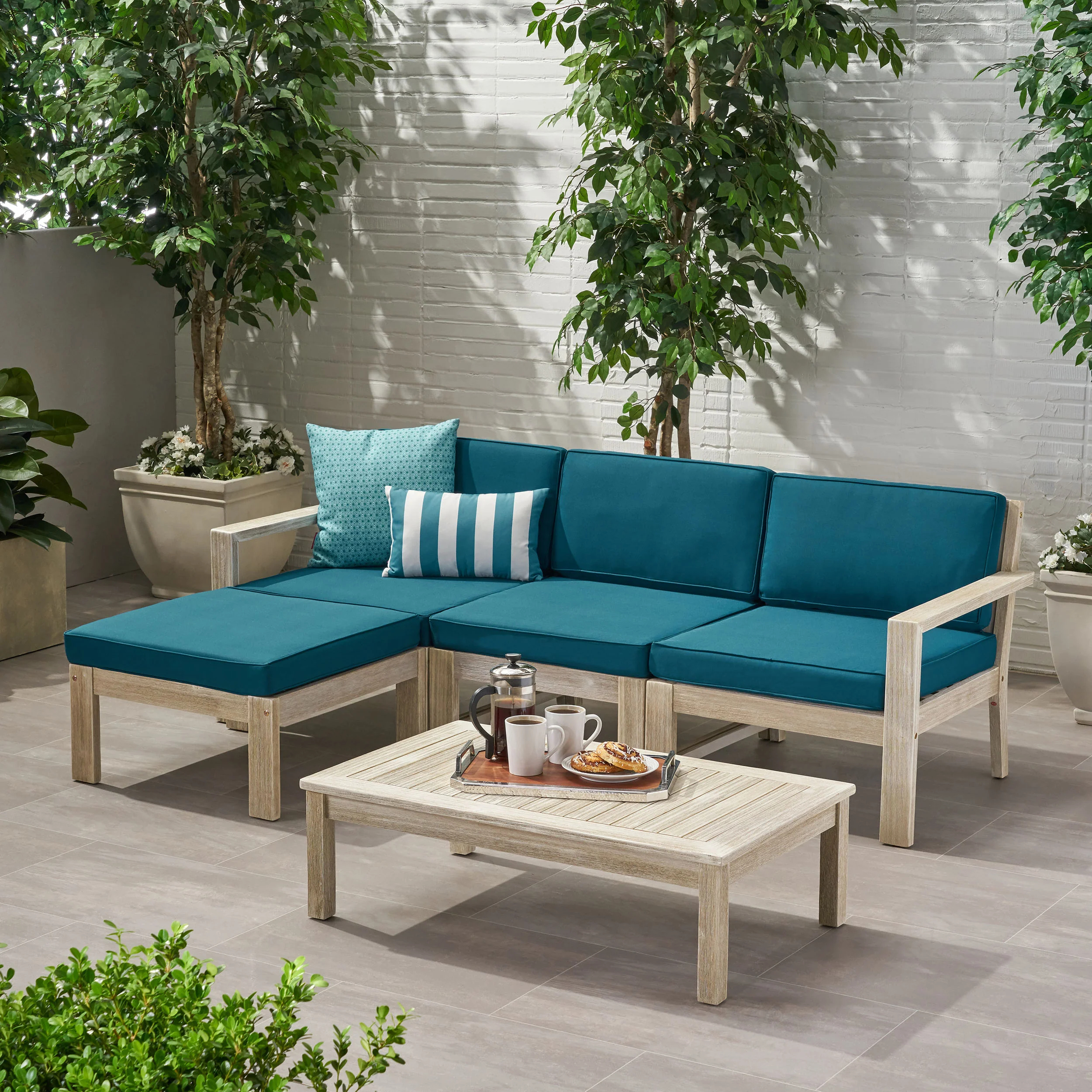 Makayla Ana Outdoor 3 Seater Acacia Wood Sofa Sectional with Cushions - furnishings