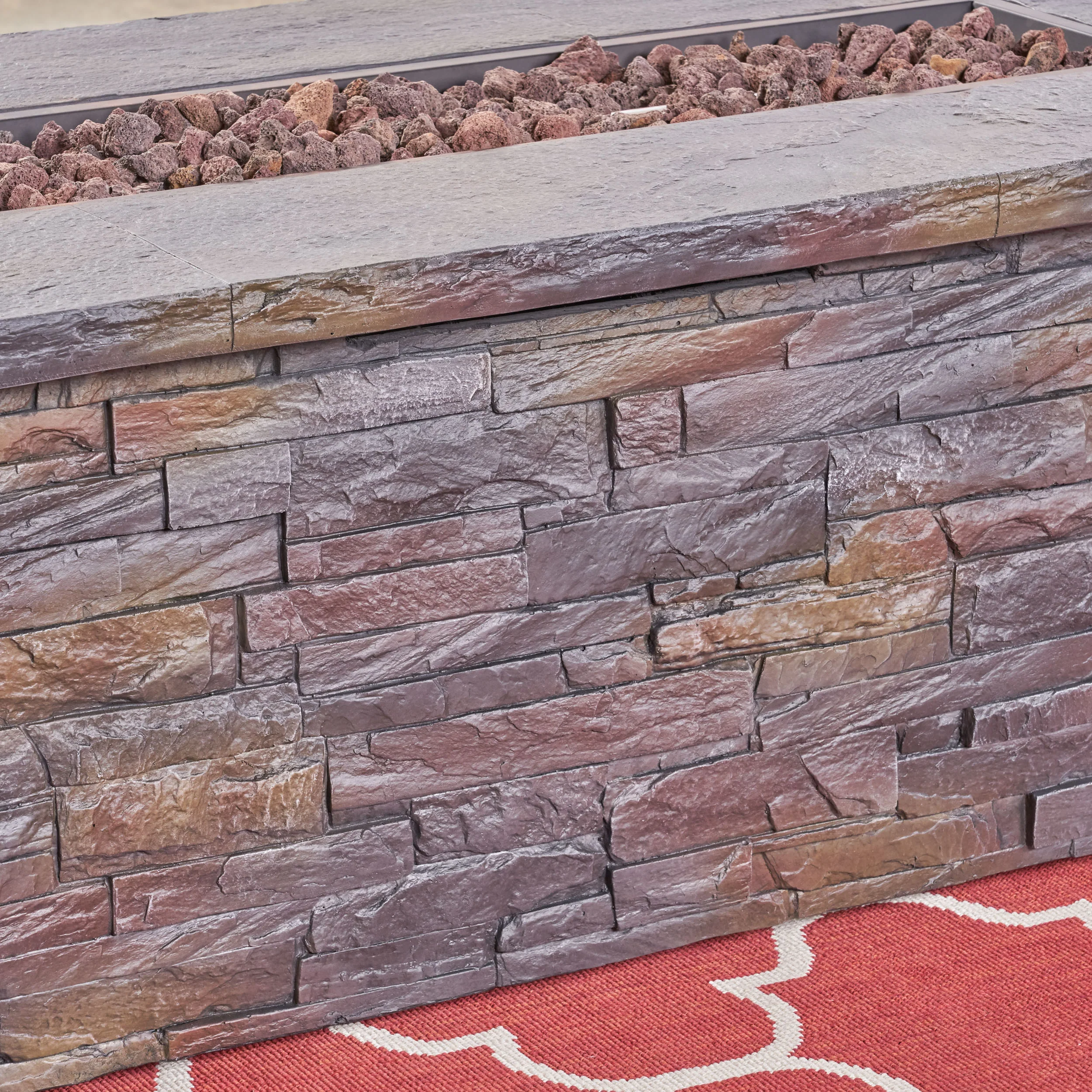 Welsh Outdoor Light Weight Rectangular Fire Pit, Natural Stone - furnishings