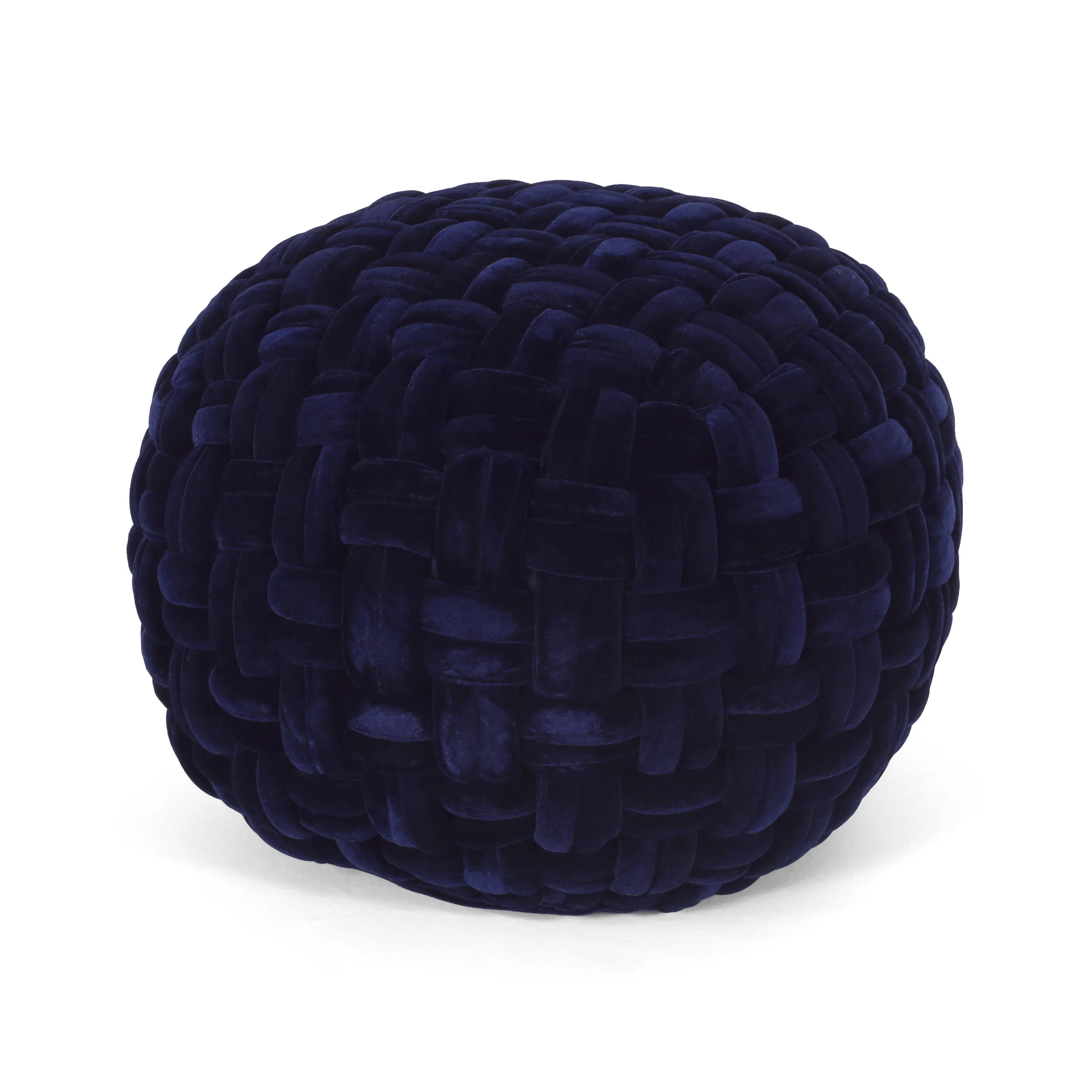 Colerain Modern Glam Handcrafted Cable Weave Velvet Round Pouf - furnishings