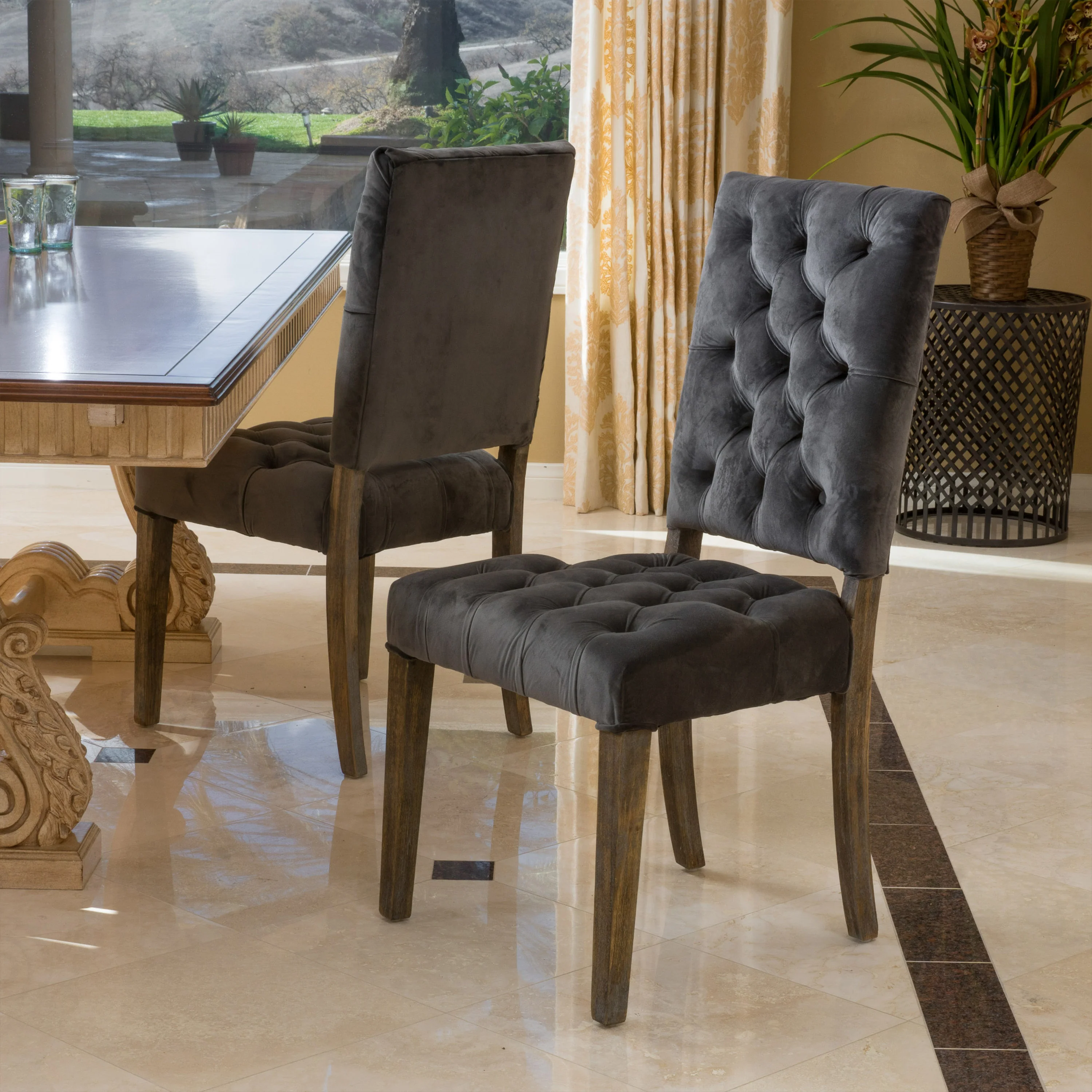 Myrtle Contemporary Velvet Tufted Dining Chairs (Set of 2) - furnishings