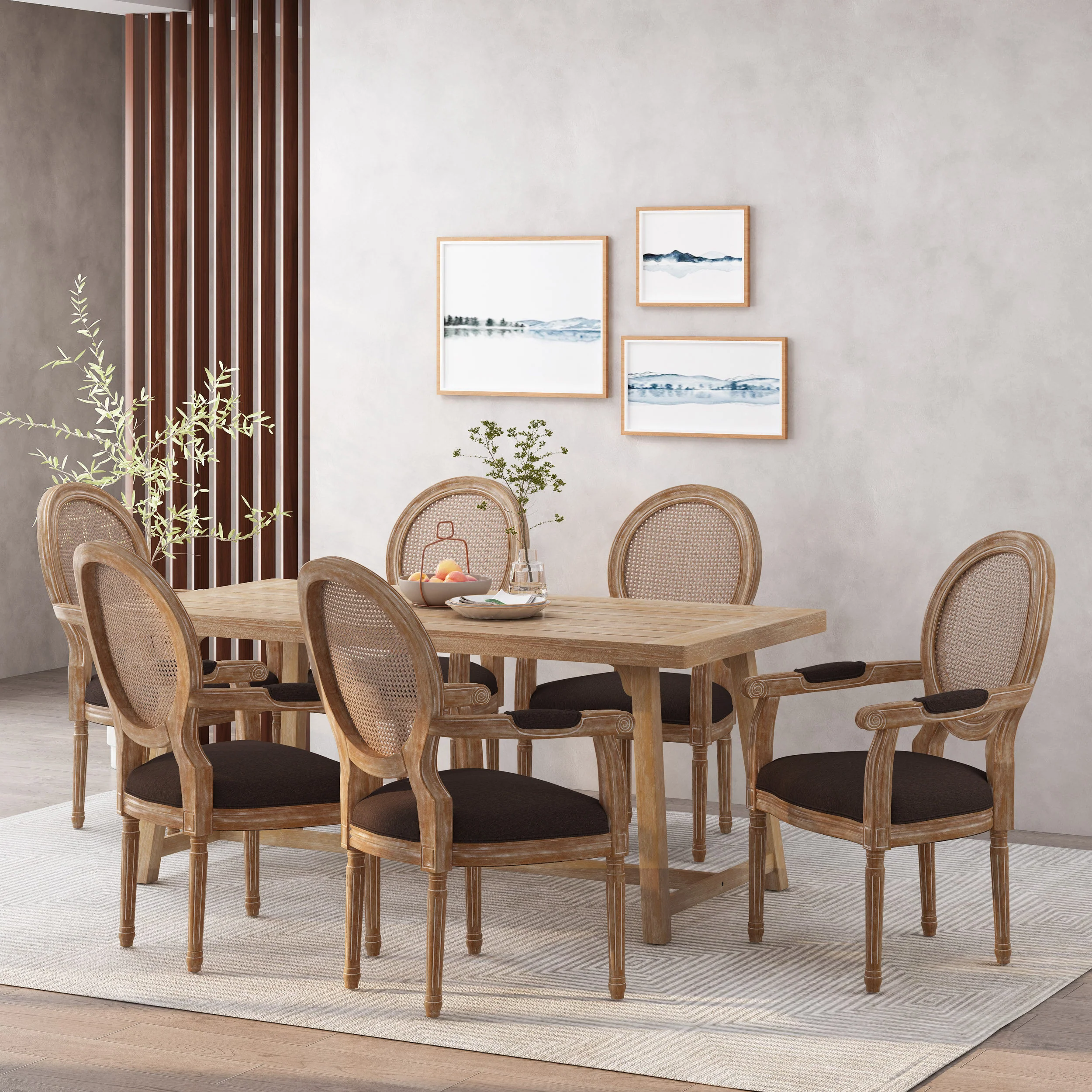 Aisenbrey French Country Wood and Cane Upholstered Dining Chair - furnishings