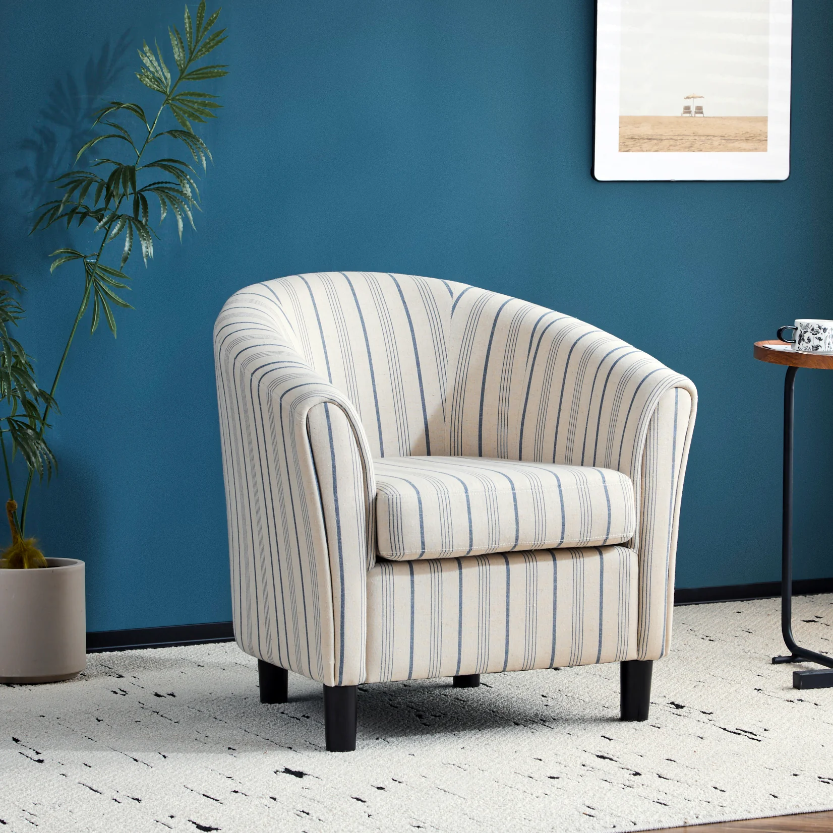 Willowa Indoor Beige and Blue Stripe Fabric Club Chair - furnishings