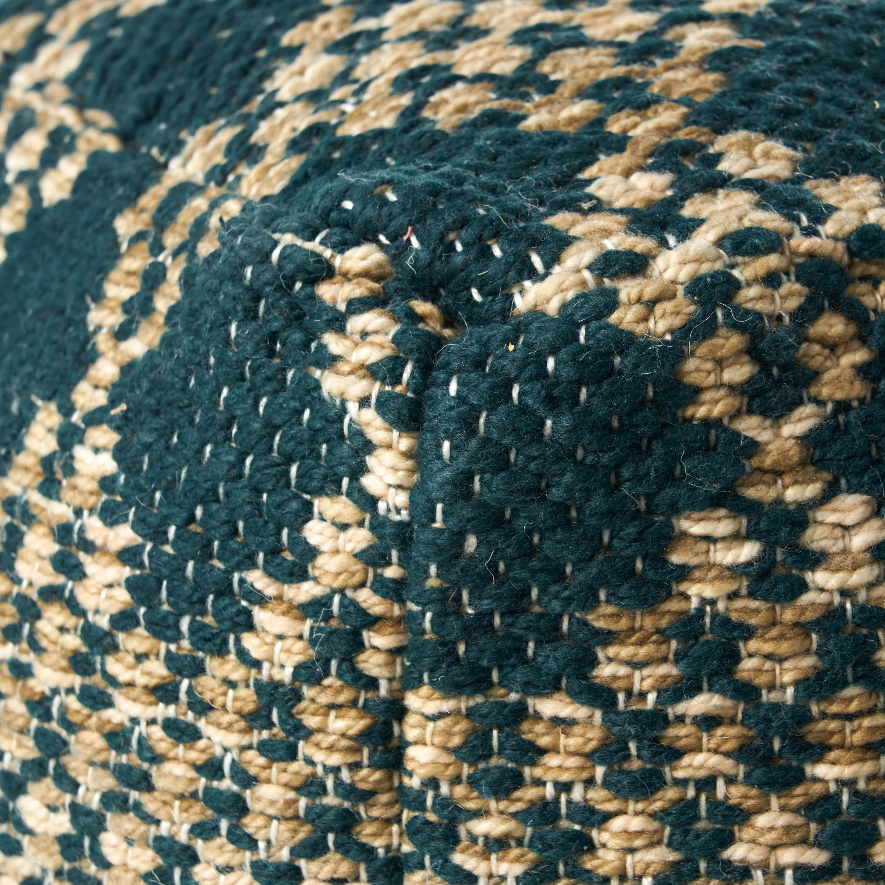 Mamie Boho Diamond Pattern Teal and Beige Yarn Cube Pouf - furnishings