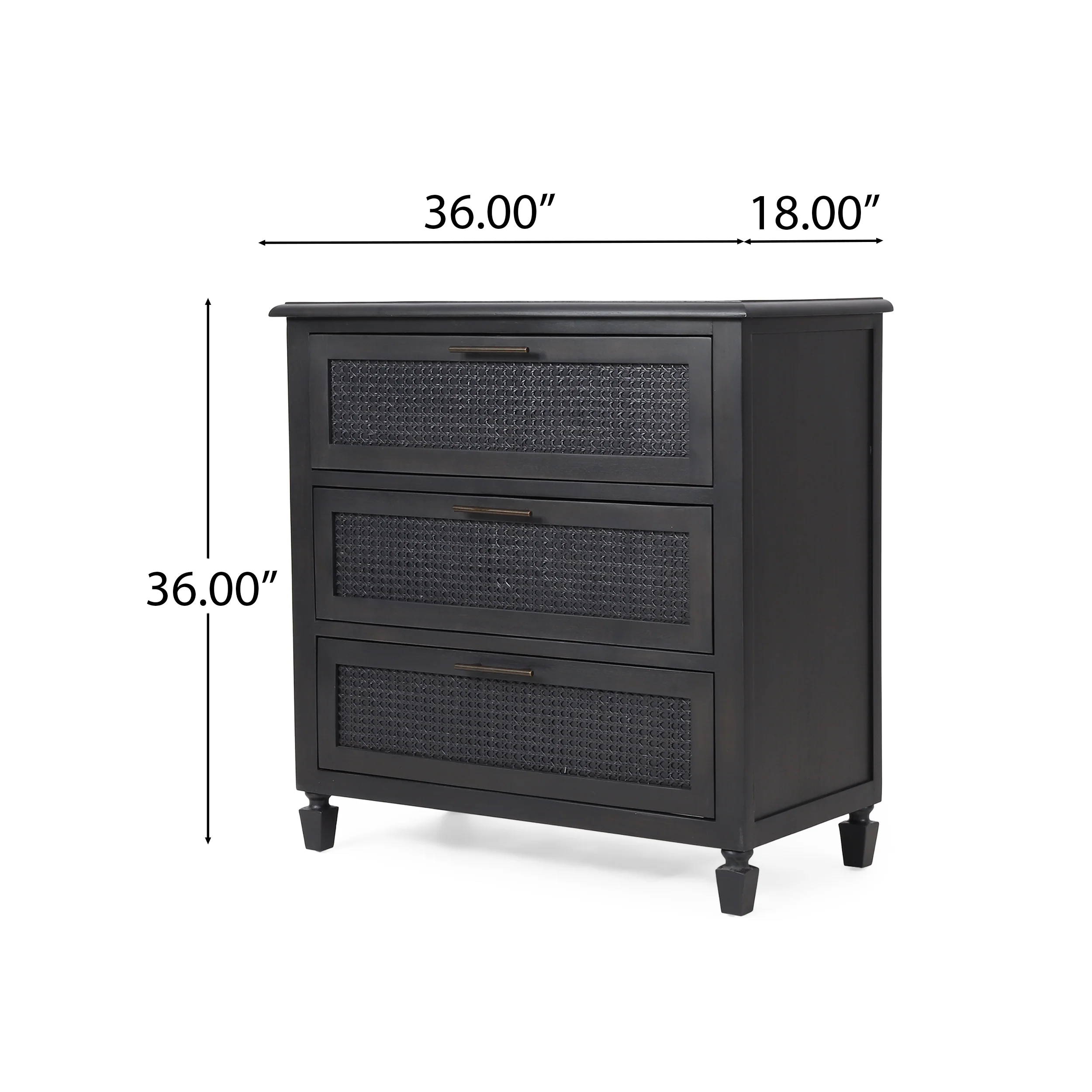 Pollards Rustic Acacia Wood and Cane 3 Drawer Dresser, Dark Gray - furnishings