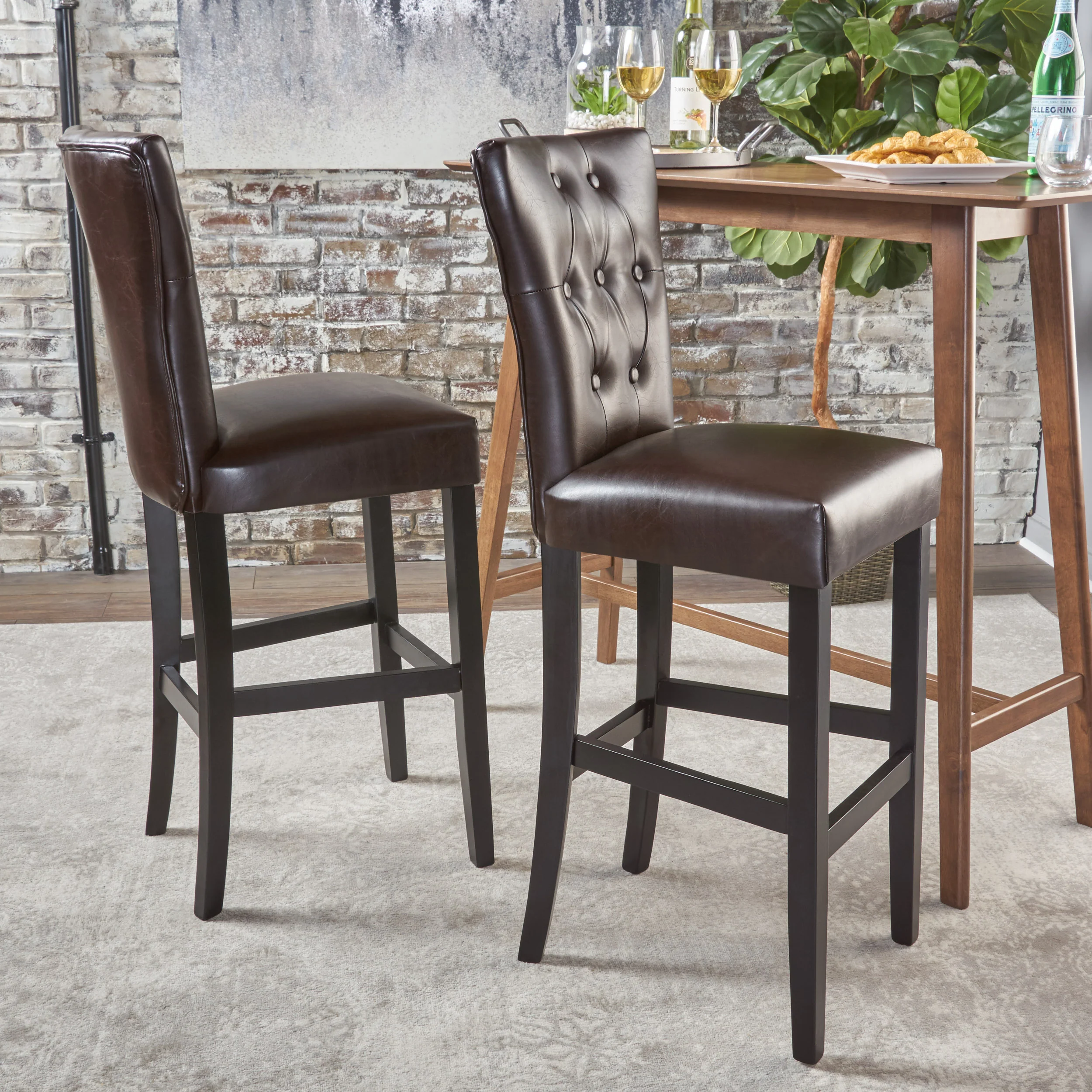 Padma Tufted Back Brown Leather 30-Inch Barstools (Set of 2) - furnishings