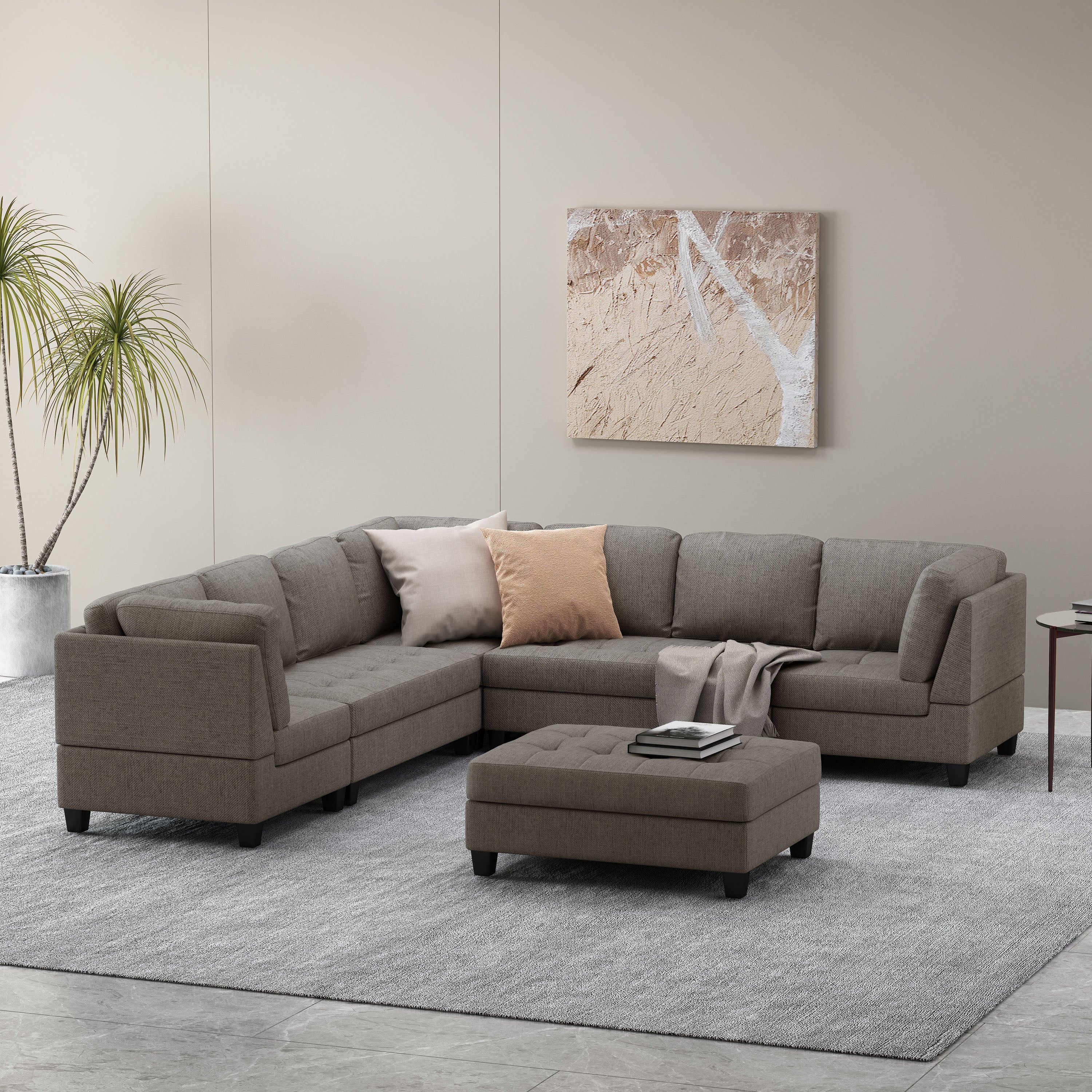 Jakyri Fabric 7 Seater Tufted Sectional Sofa - furnishings