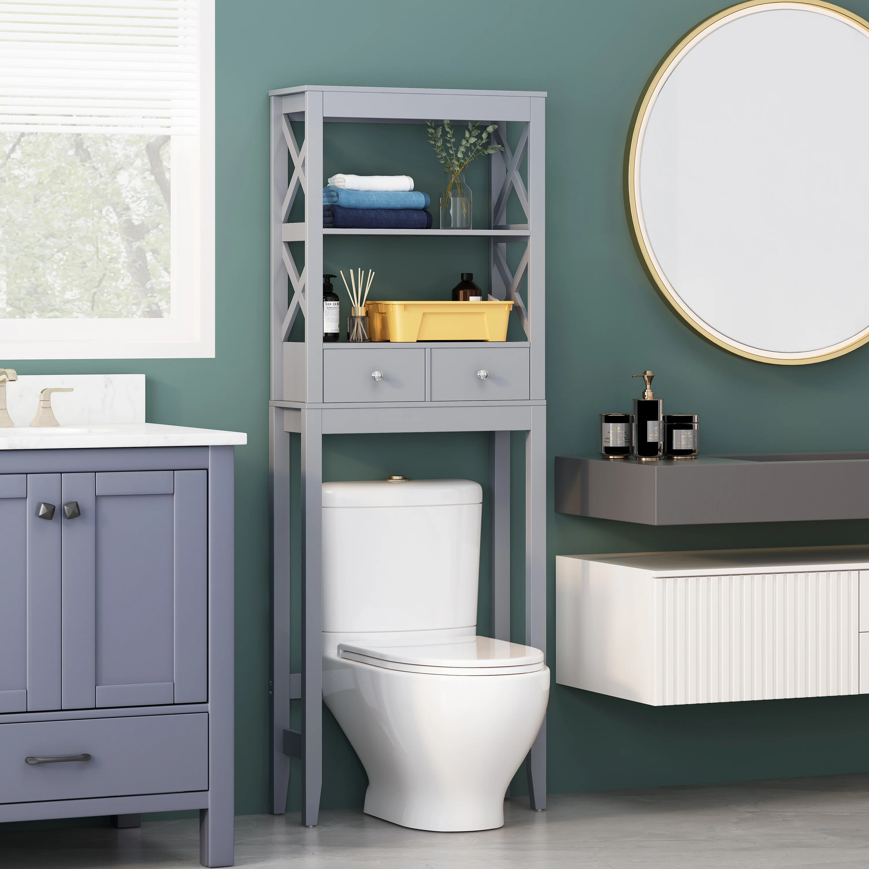 Lewis Modern Over-the-Toilet Storage Rack with Drawers - furnishings