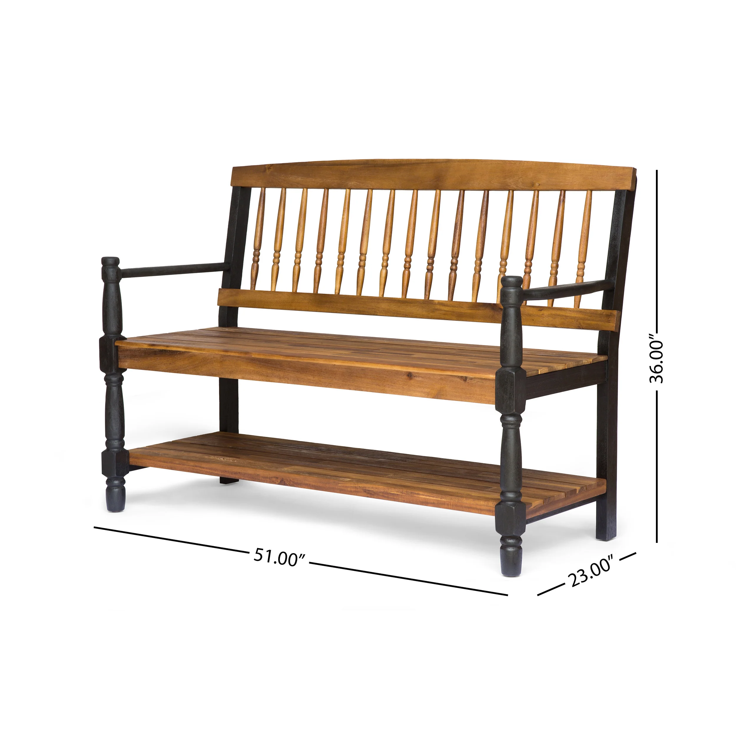 Daphne Outdoor Acacia Wood Bench with Shelf - furnishings
