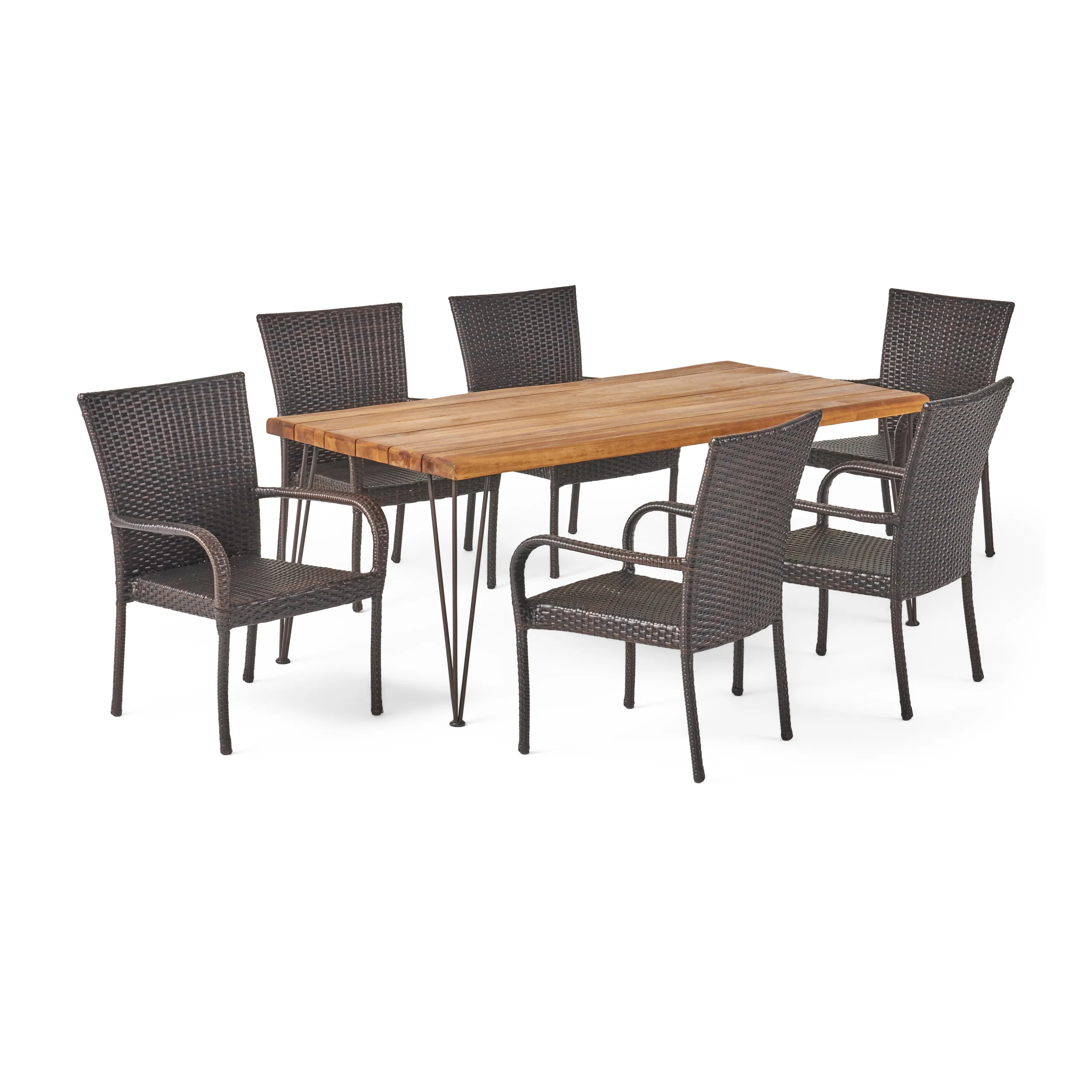 Rhys Outdoor Rustic Wood & Wicker Dining Set - furnishings
