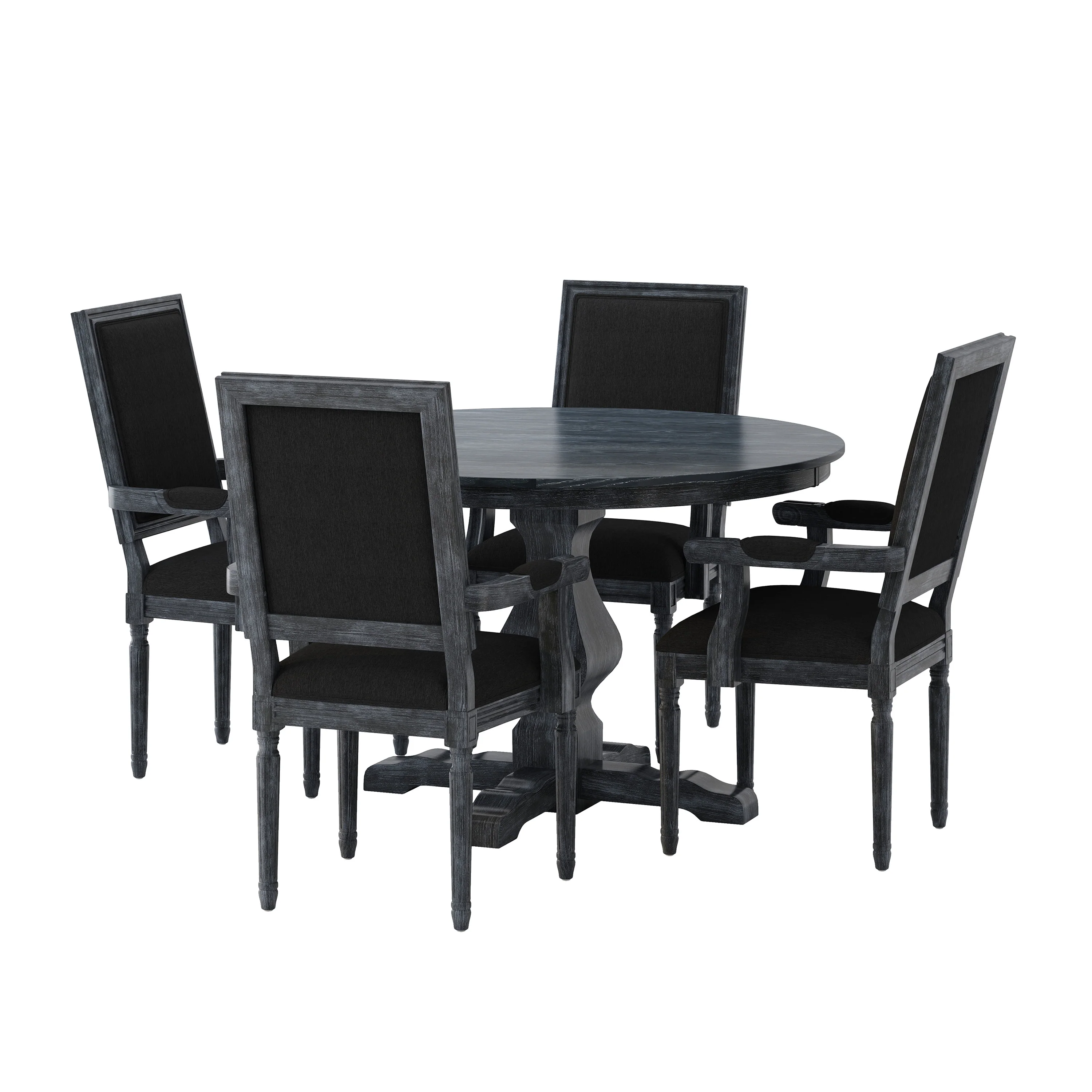 Joretta French Country Fabric Upholstered Wood 5 Piece Circular Dining Set - furnishings