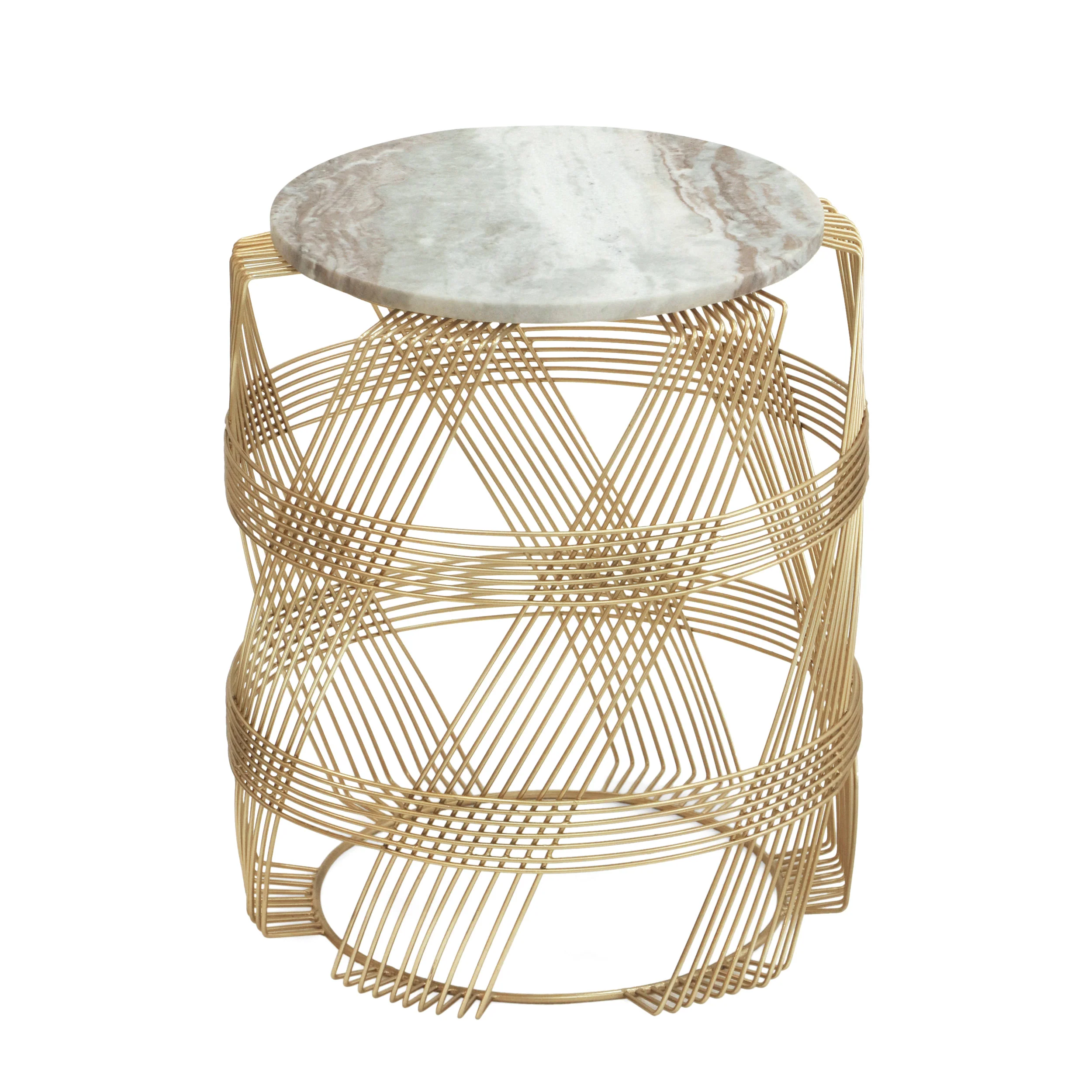 Ackland Modern Glam Handcrafted Marble Top Wire Frame Side Table, Natural and Gold - furnishings