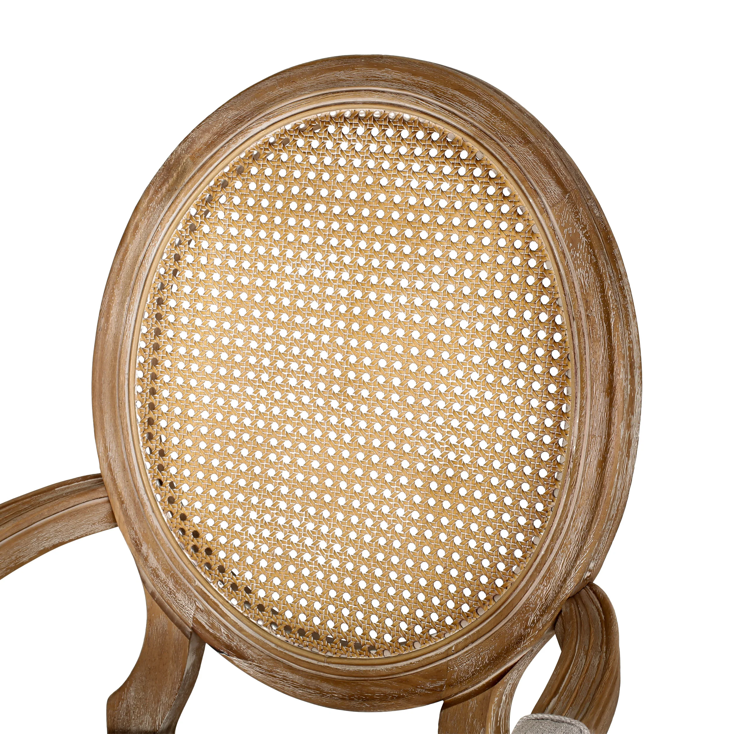 Bryan French Country Fabric Upholstered Wood and Cane 5 Piece Circular Dining Set - furnishings