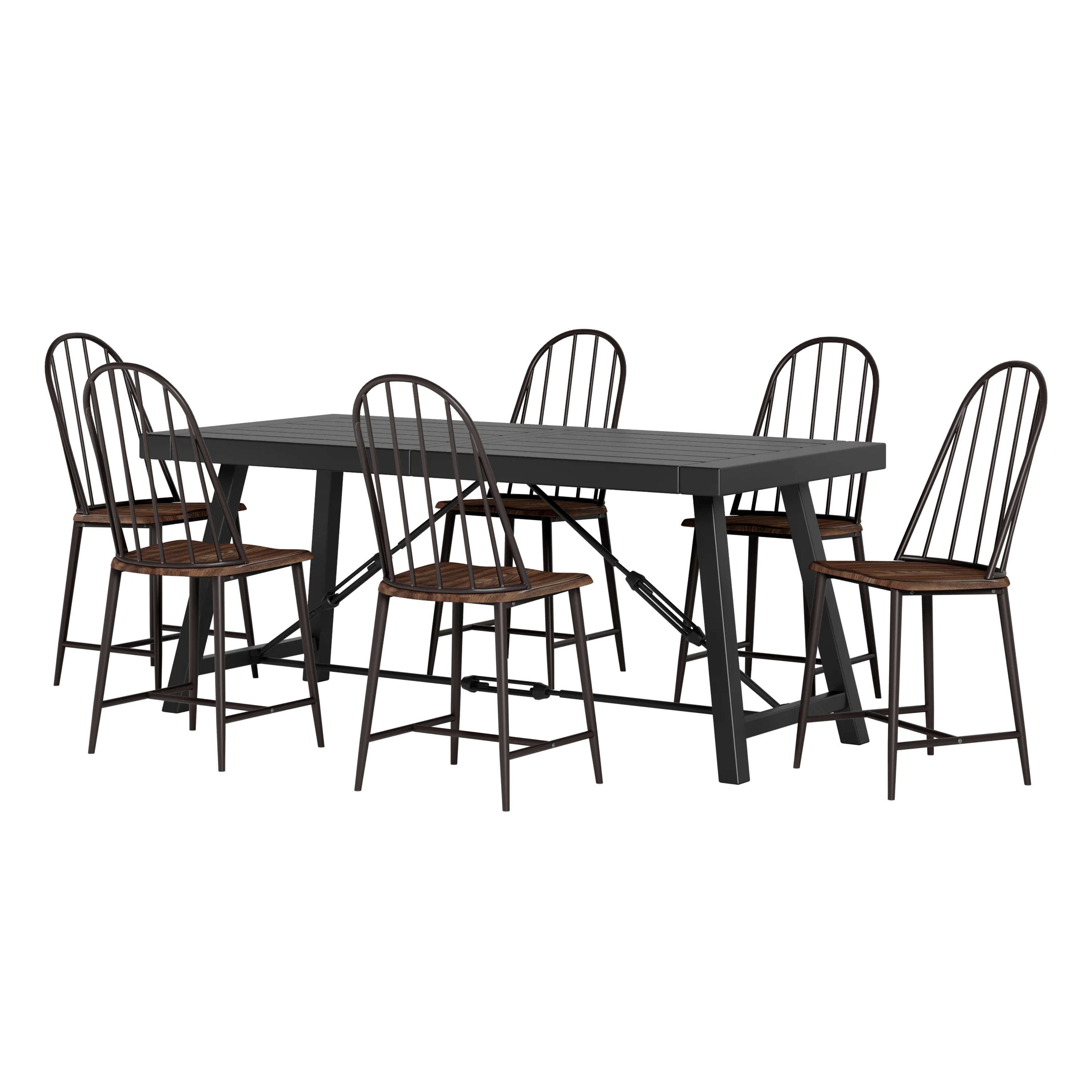 Southview Modern Industrial Iron and Wood 7 Piece Dining Table, Black and Dark Brown - furnishings